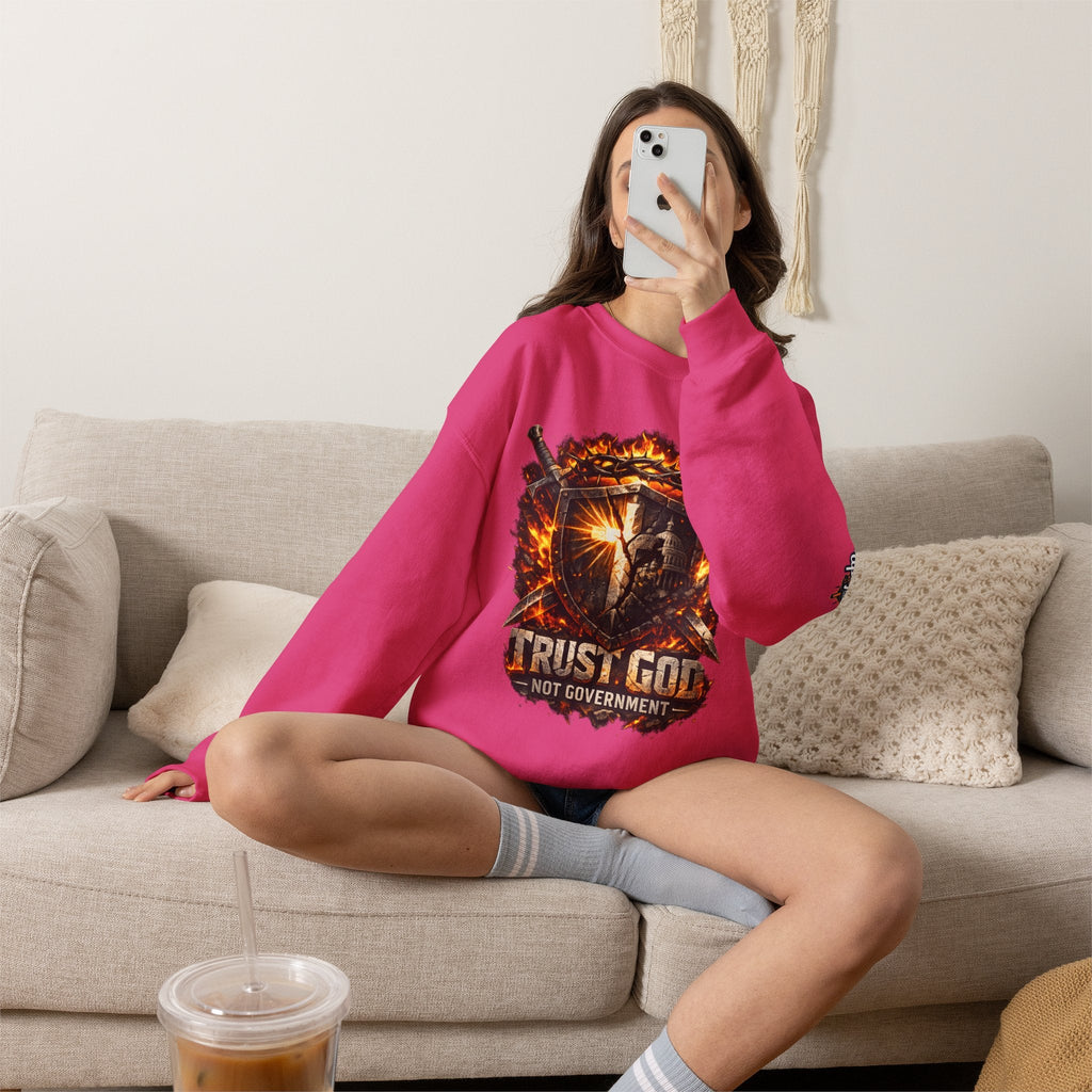 Trust God Not Government Shield Sweatshirt — Patriotic Christian Faith Sweatshirt Printify