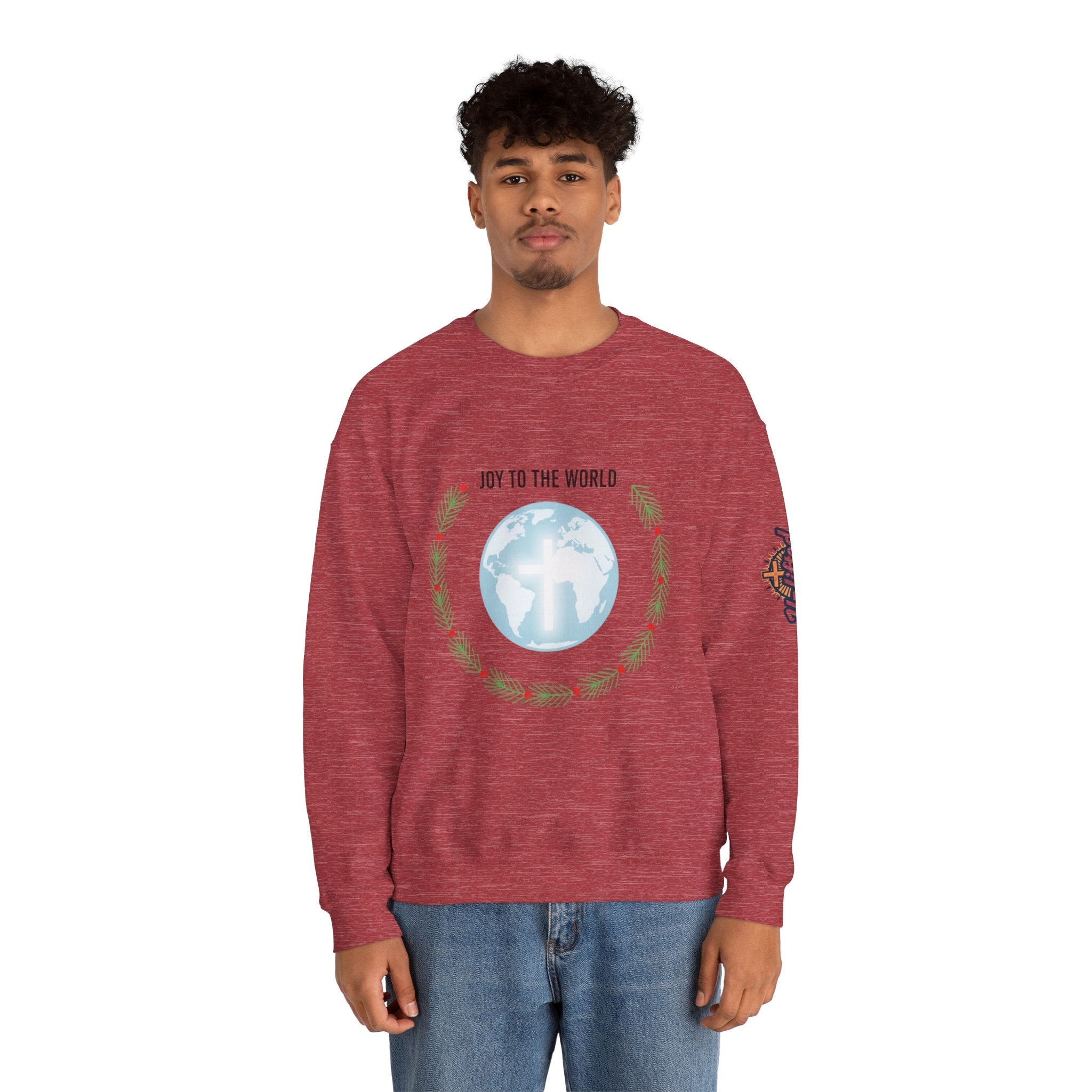 Joy to the World Sweatshirt – Wreath Earth Nativity Christian Christmas Sweatshirt for Isaiah 9:6 Holiday Faith & Festive Joy Printify