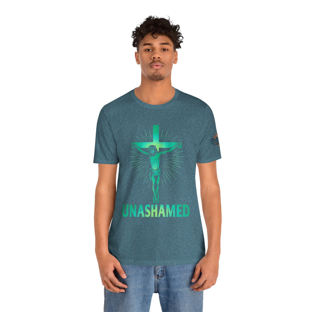 Unashamed T-shirt – Romans 1:16 Crucifixion Christian t-shirt for Bold Unwavering Faith Printify