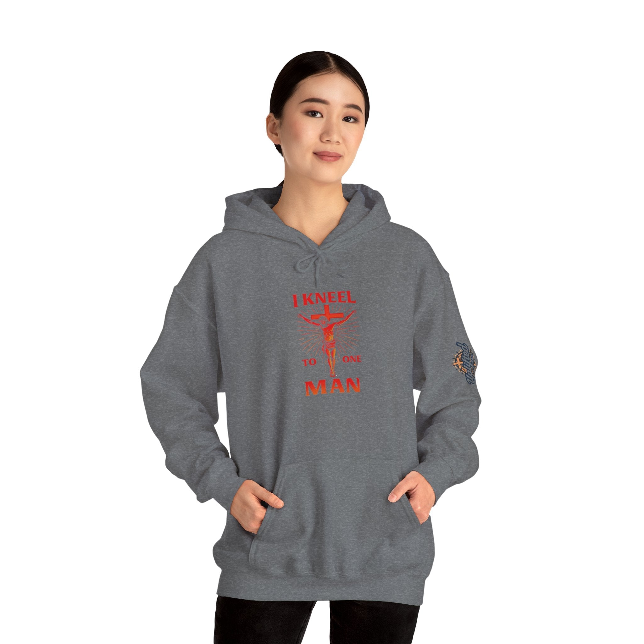 I Kneel to One Man Hoodie – Crucifixion Christian Sweatshirt for Unashamed Devotion & Bold Faith Printify