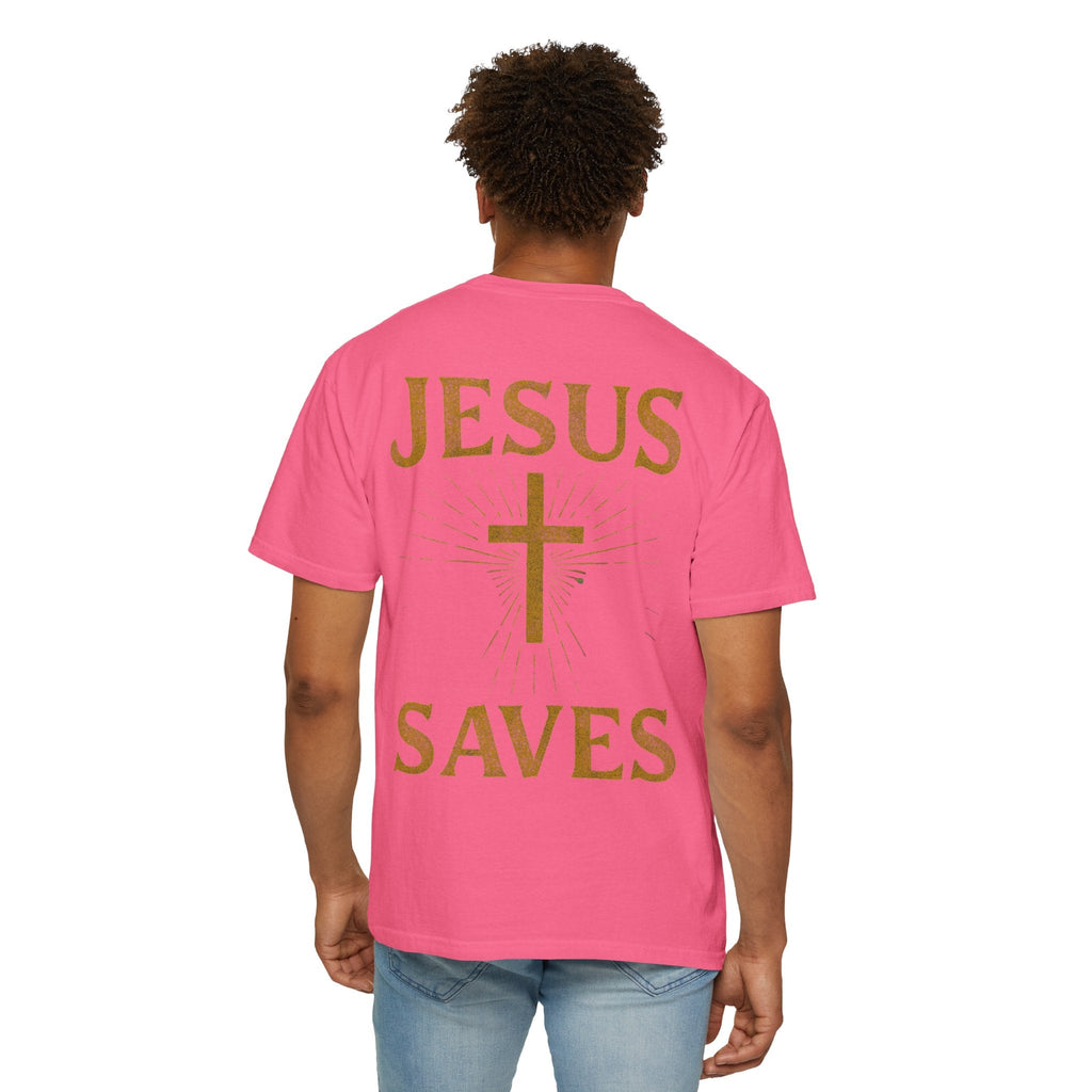 Jesus Saves T-shirt – Radiant Cross & Rays of Light Christian T-shirt for Eternal Hope & Faith Printify