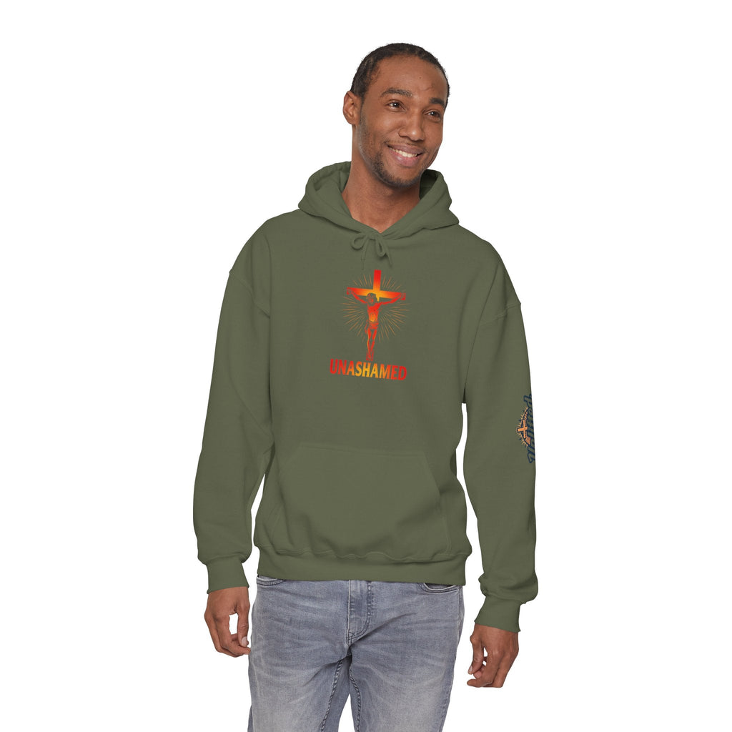 Unashamed Hoodie – Romans 1:16 Crucifixion Christian Sweatshirt for Bold Unwavering Faith Printify