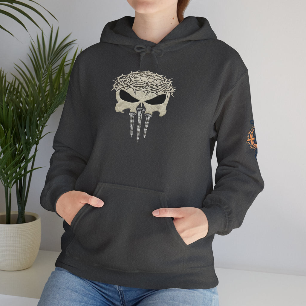 Christian Skull Hoodie - Crown of Thorns & Nails - Warrior Faith Hoodie Printify