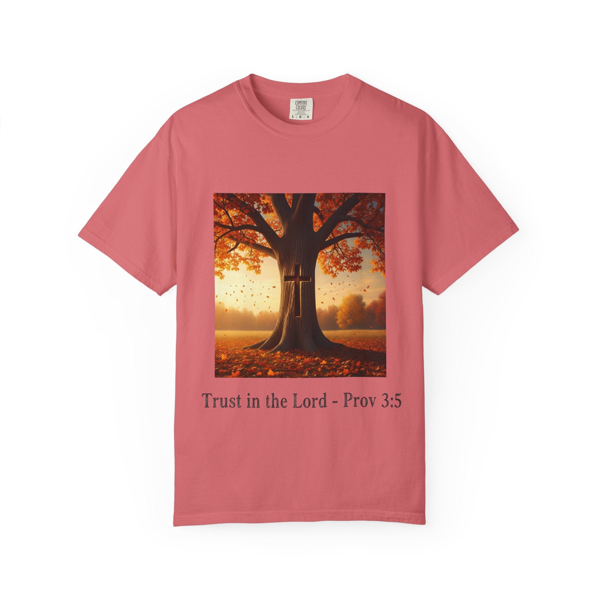 Trust in the Lord T-Shirt – Autumn Tree Christian Tee with Proverbs 3:5 Printify