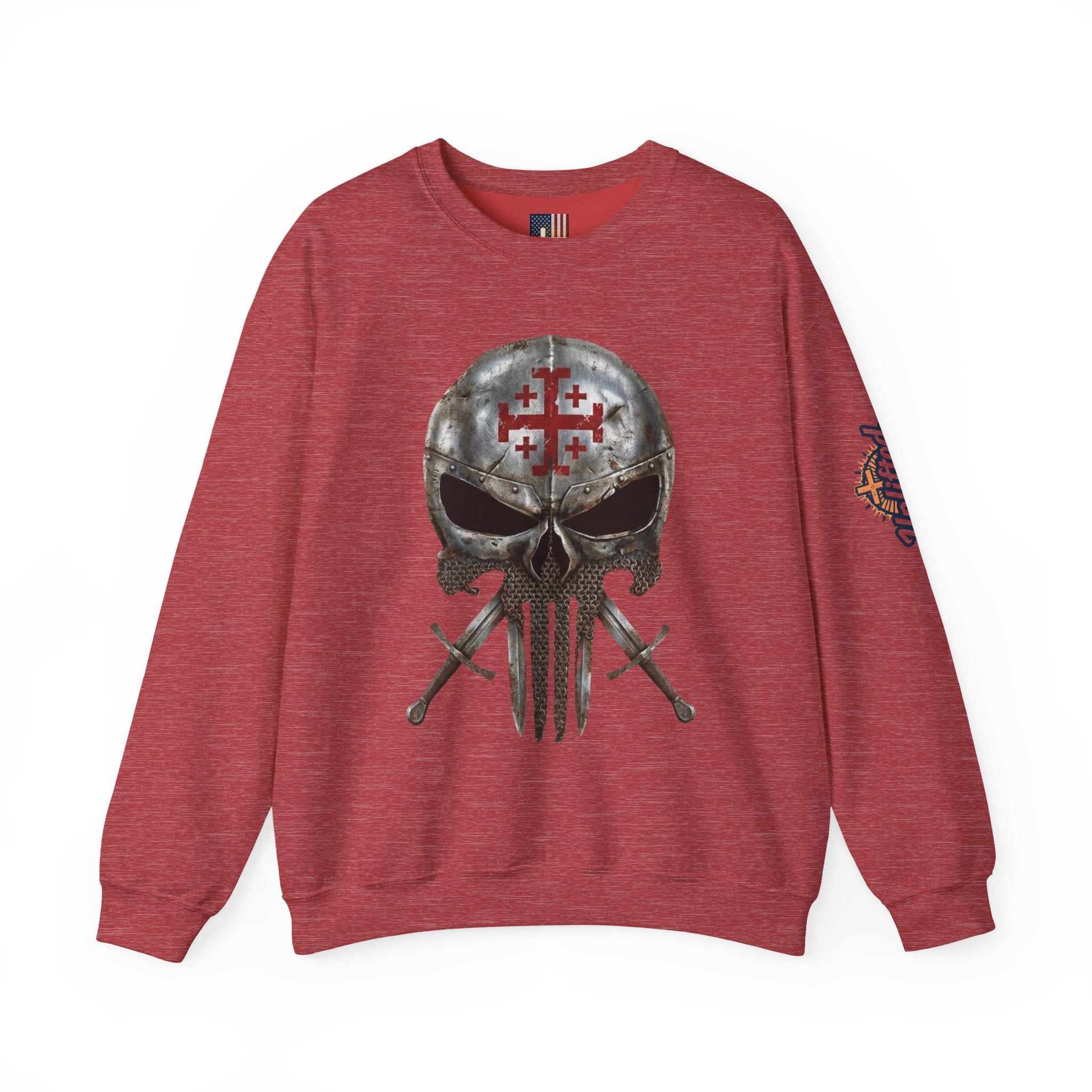 Crusader Knight Christian Skull Sweatshirt - Warrior Armor of God Sweatshirt Printify