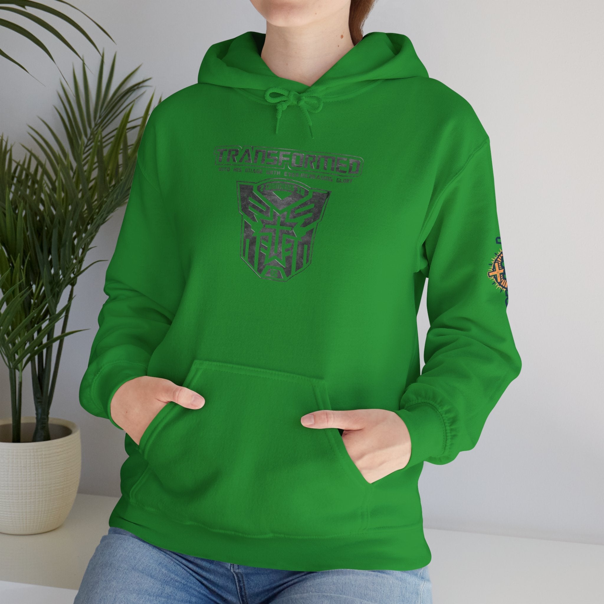 Transformer Logo Christian Hoodie | 2 Corinthians 3:18 Bible Verse Hoodie Printify
