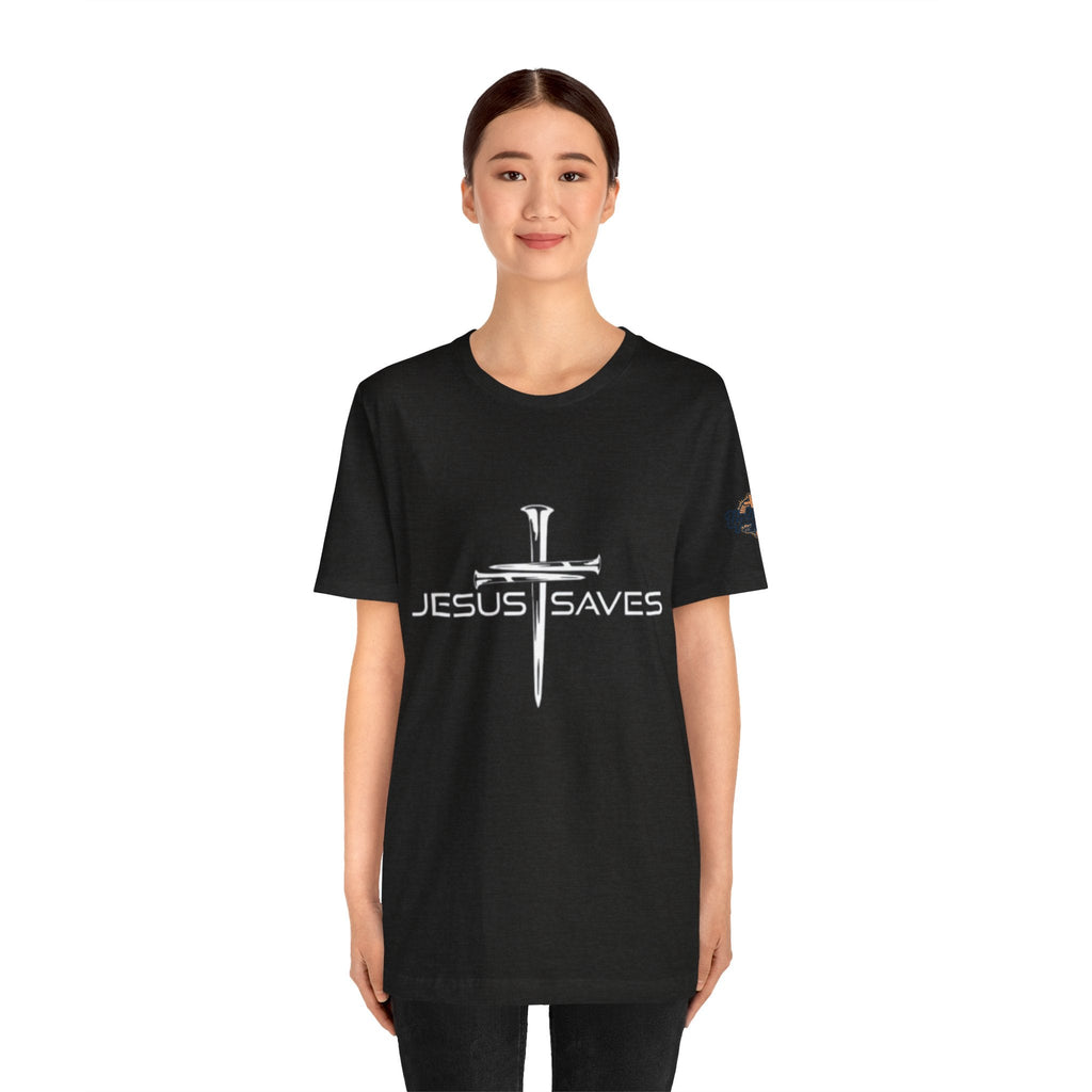 Jesus Saves T-shirt – 3 Nails Crucifix Cross Christian T-shirt for Redemption Faith & Bold Salvation Printify
