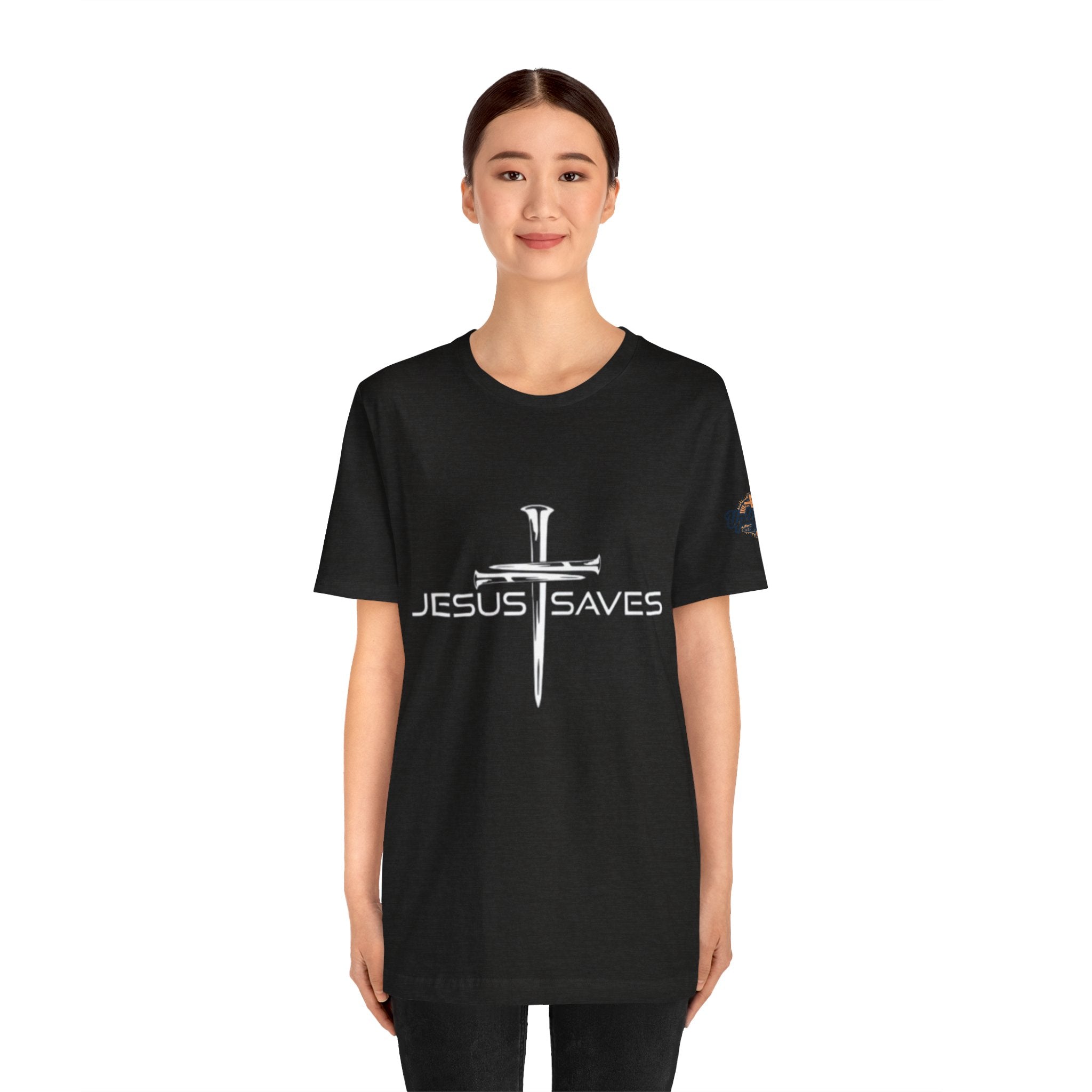 Jesus Saves T-shirt – 3 Nails Crucifix Cross Christian T-shirt for Redemption Faith & Bold Salvation Printify