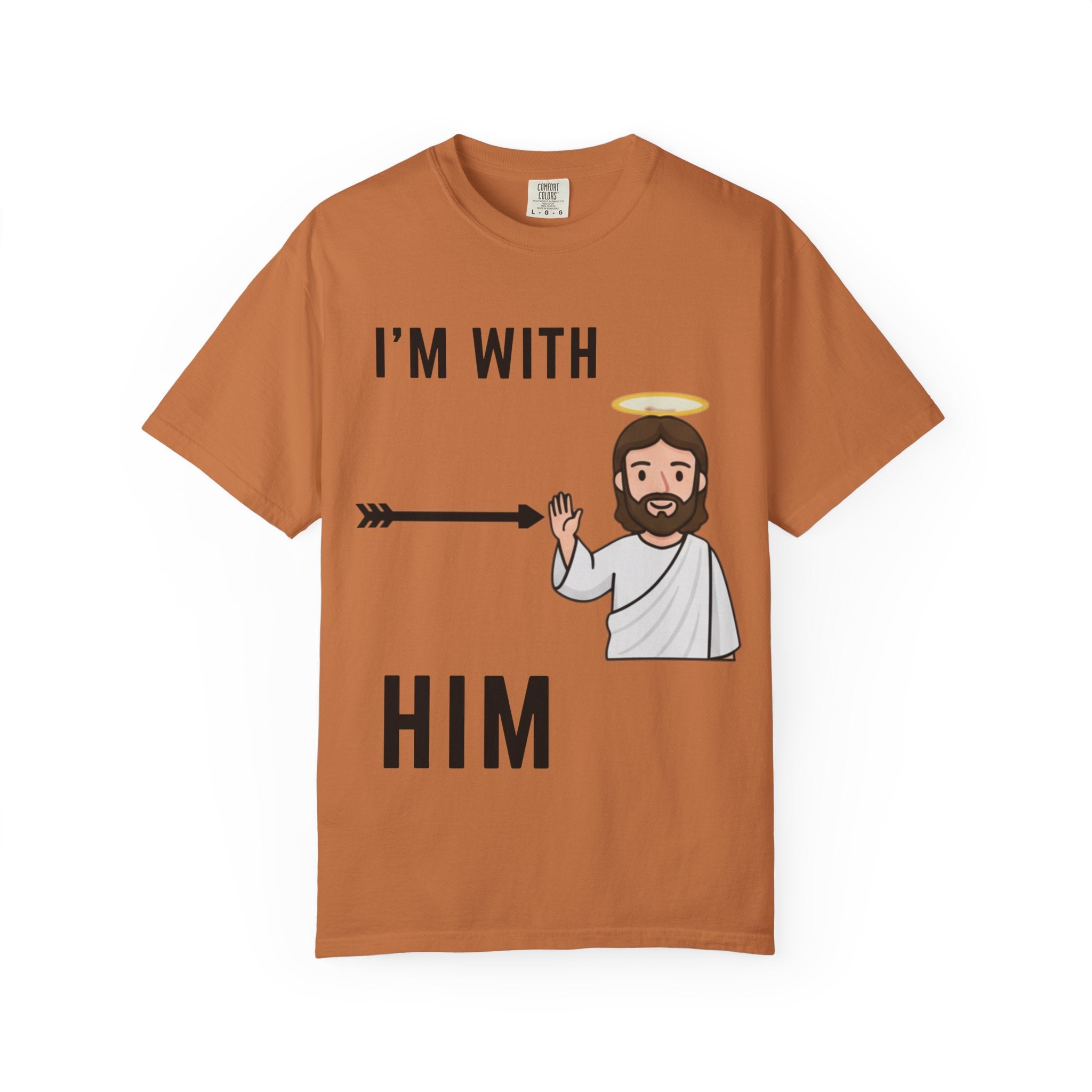 🔥 I’m With Him → Christian T-Shirt | Arrow Pointing to Jesus | Minimalist Faith Tee | Subtle Cross Design | Bible-Inspired Apparel by Uplifted Gear Printify