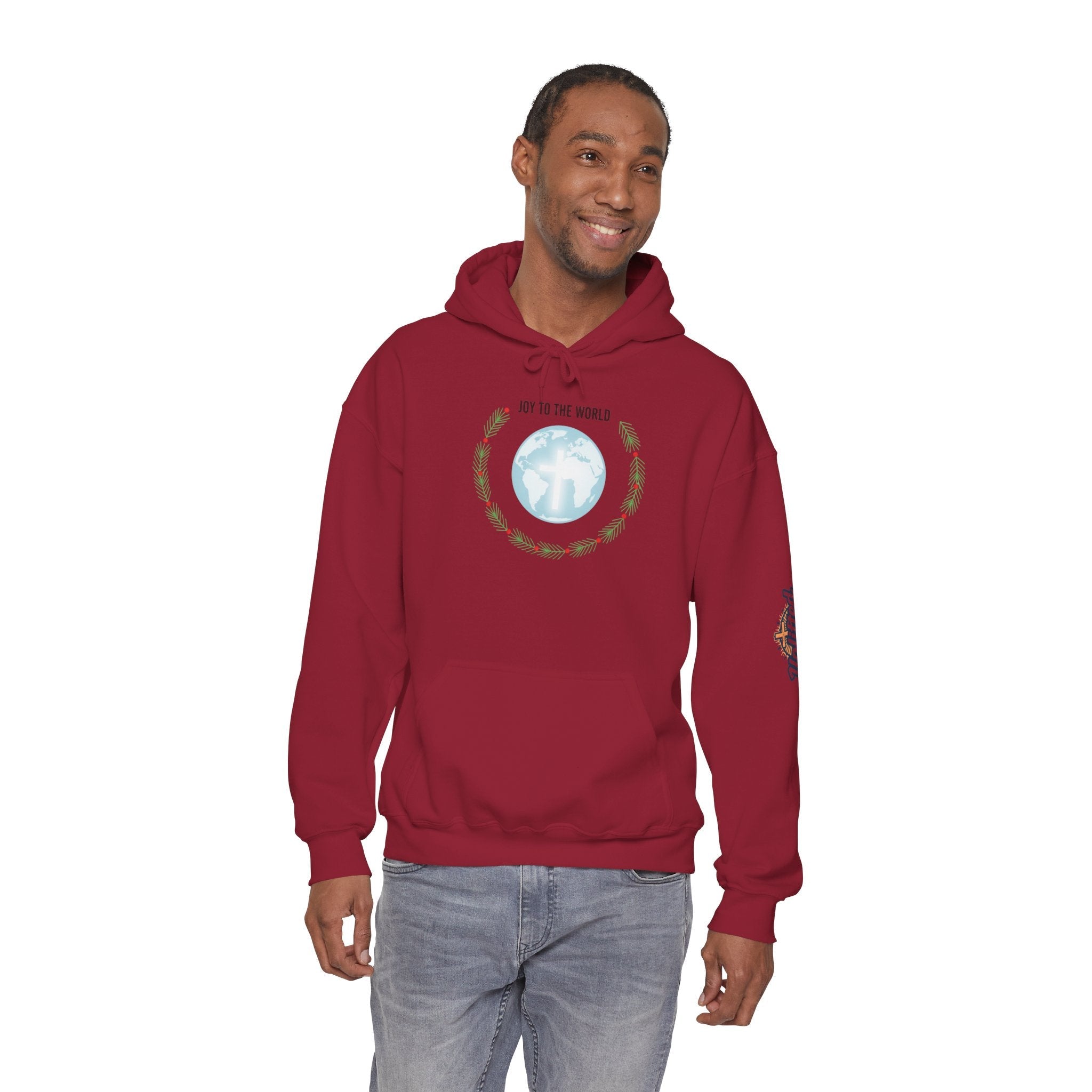 Joy to the World Hoodie – Wreath Earth Nativity Christian Christmas Sweatshirt for Isaiah 9:6 Holiday Faith & Festive Joy Printify