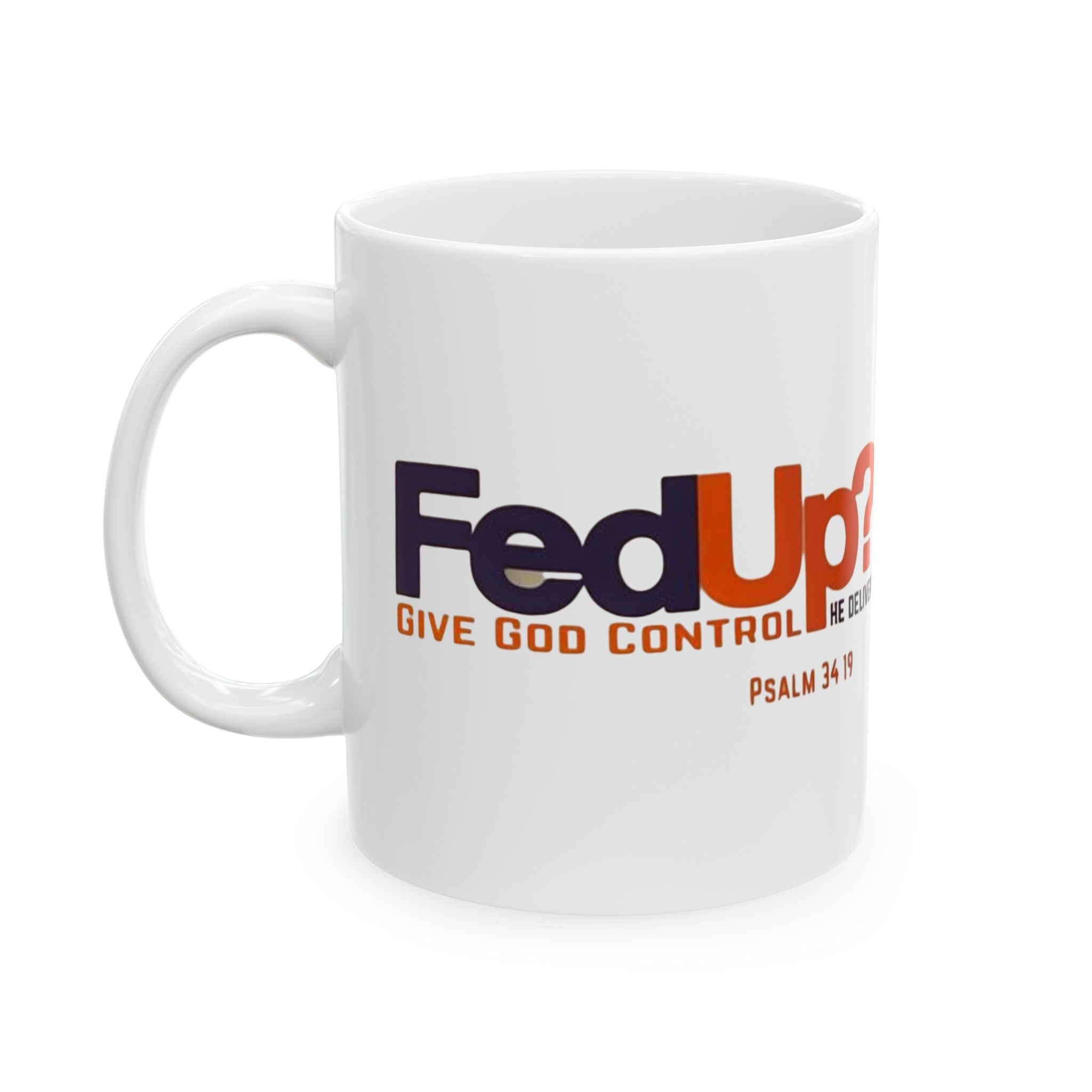 Funny Christian Coffee Mug — “Give God Control, HE Delivers” Accent Mug (11/15oz) Printify