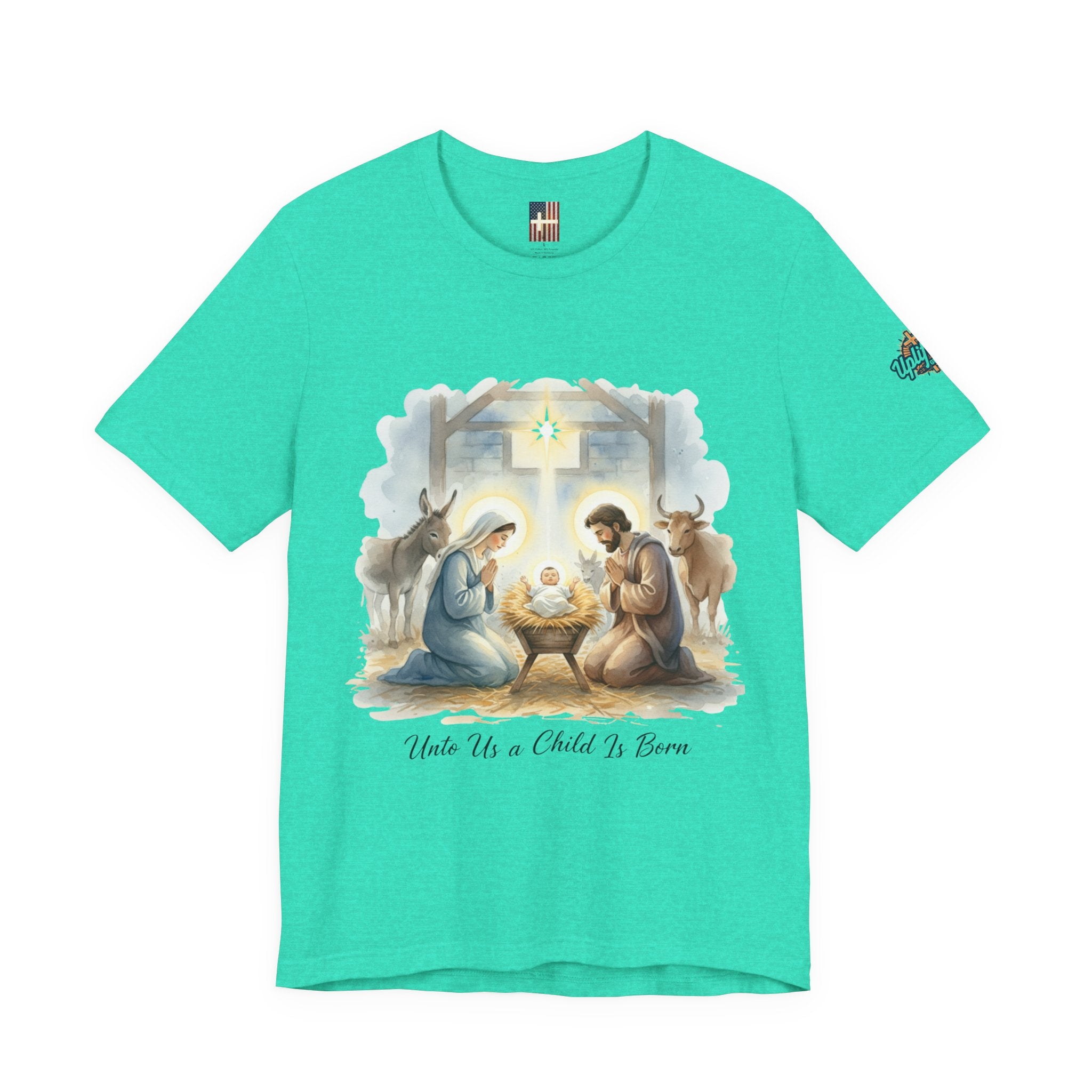 Unto Us a Child is Born T-shirt – Isaiah 9:6 Nativity Manger Scene Christian Christmas T-shirt for Holy Night Faith Printify
