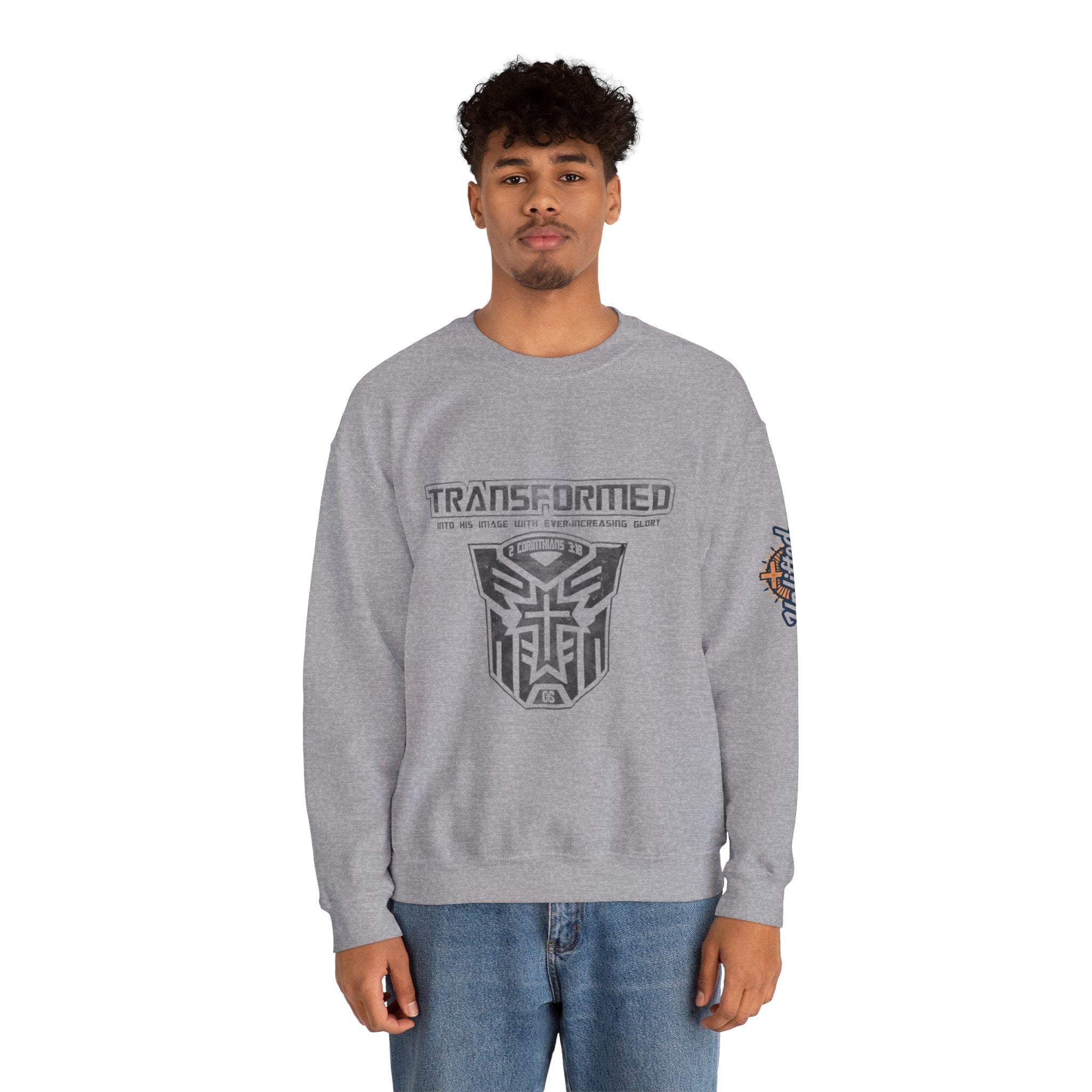 Transformer Logo Christian Sweatshirt | 2 Corinthians 3:18 Bible Verse Sweatshirt Printify