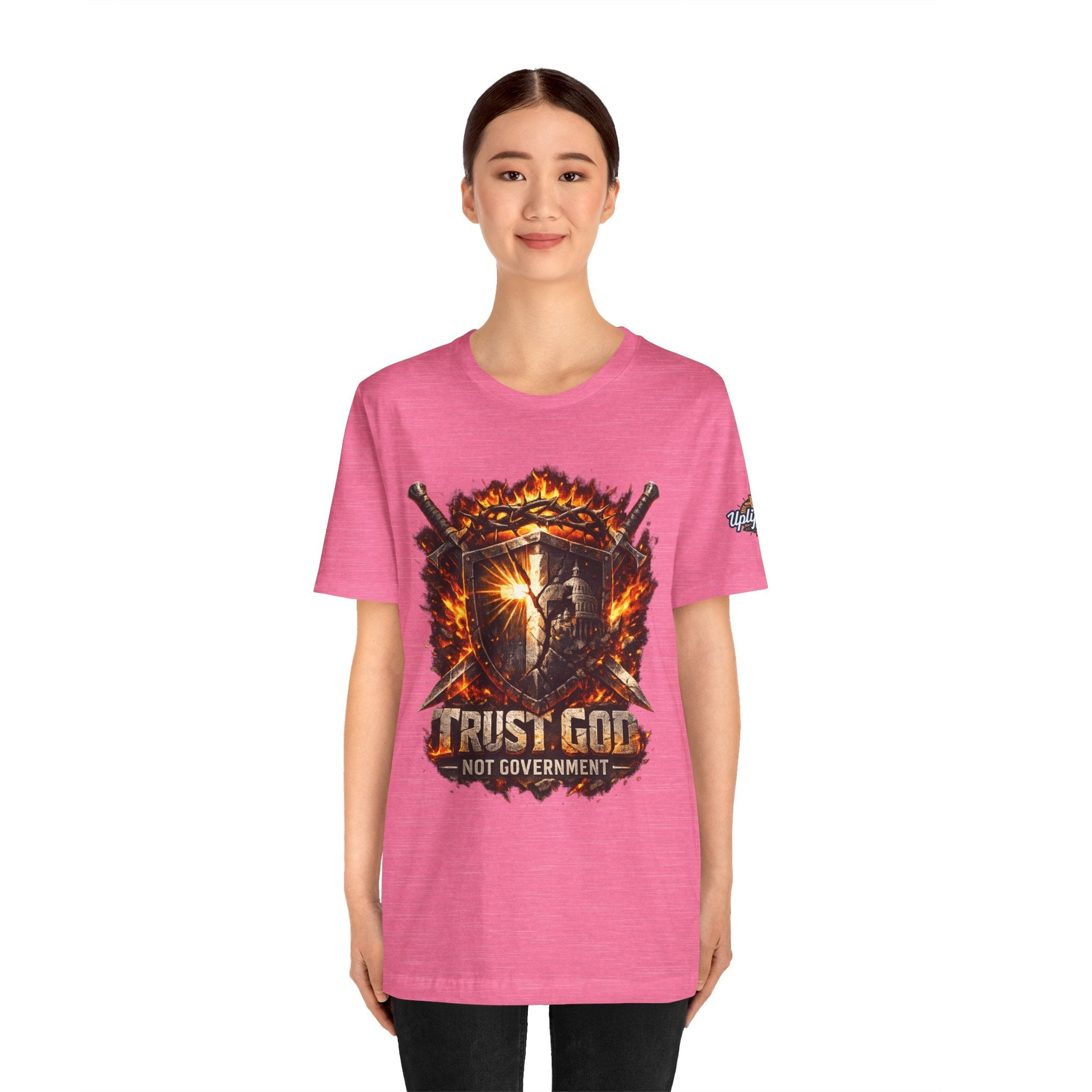 Trust God Not Government Shield Tee — Patriotic Christian Faith T-Shirt Printify
