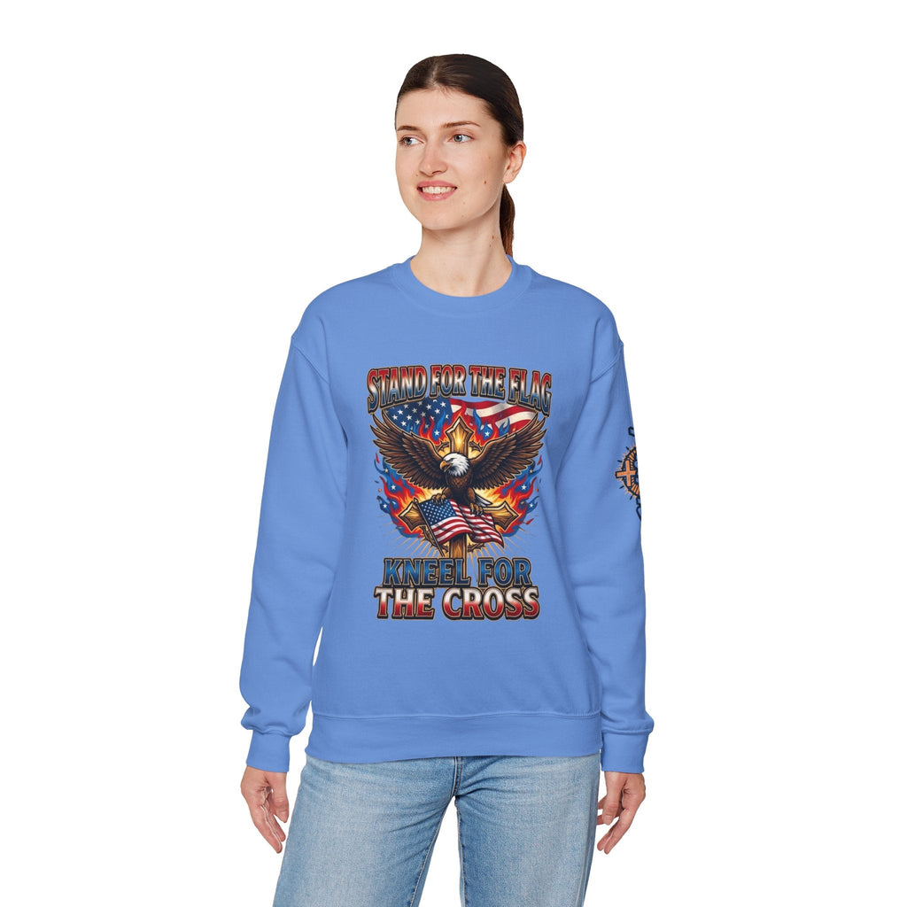 Stand for the Flag Kneel for the Cross Sweatshirt | Patriotic Eagle Sweatshirt Printify