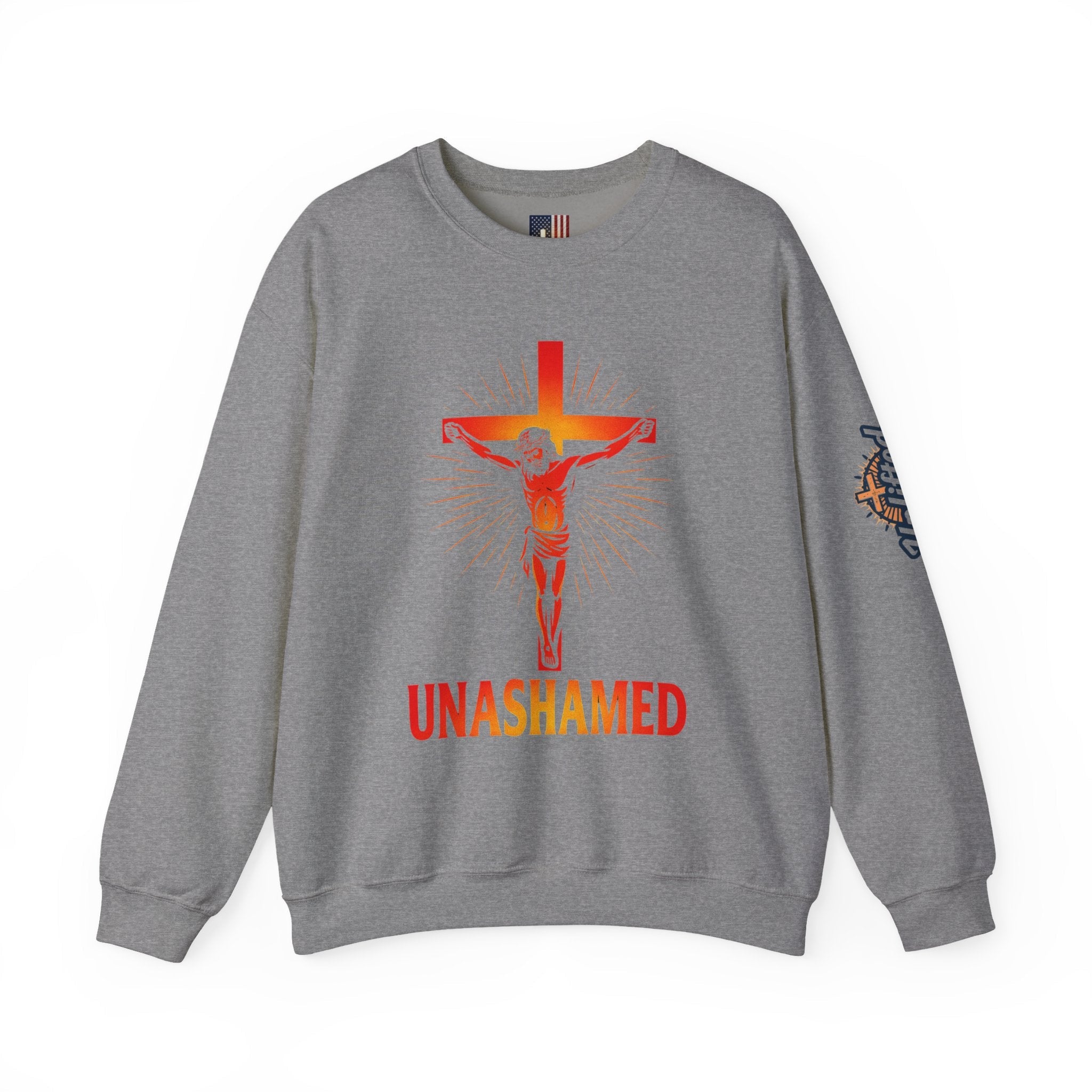 Unashamed Sweatshirt – Romans 1:16 Crucifixion Christian Sweatshirt for Bold Unwavering Faith Printify