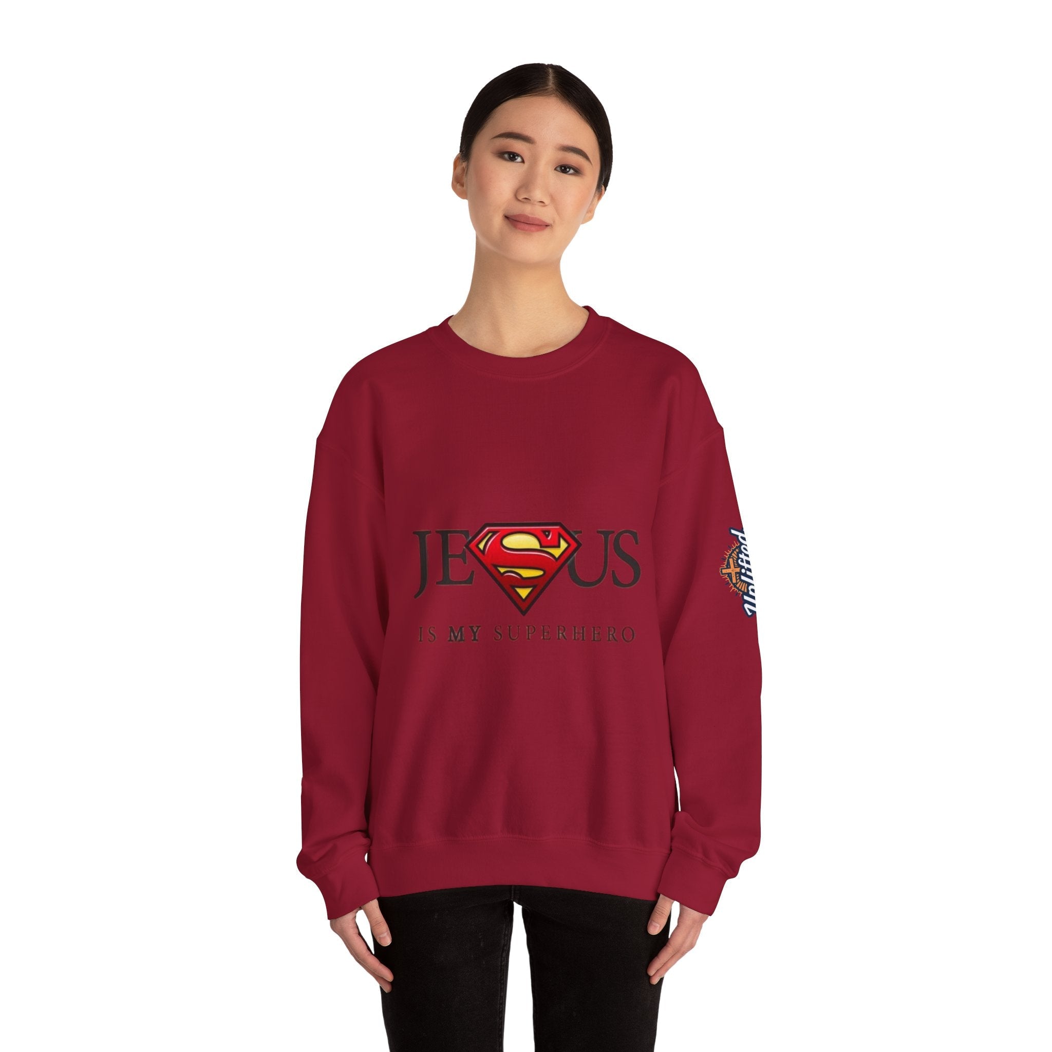 Jesus Is My Superhero Crewneck Sweatshirt Printify
