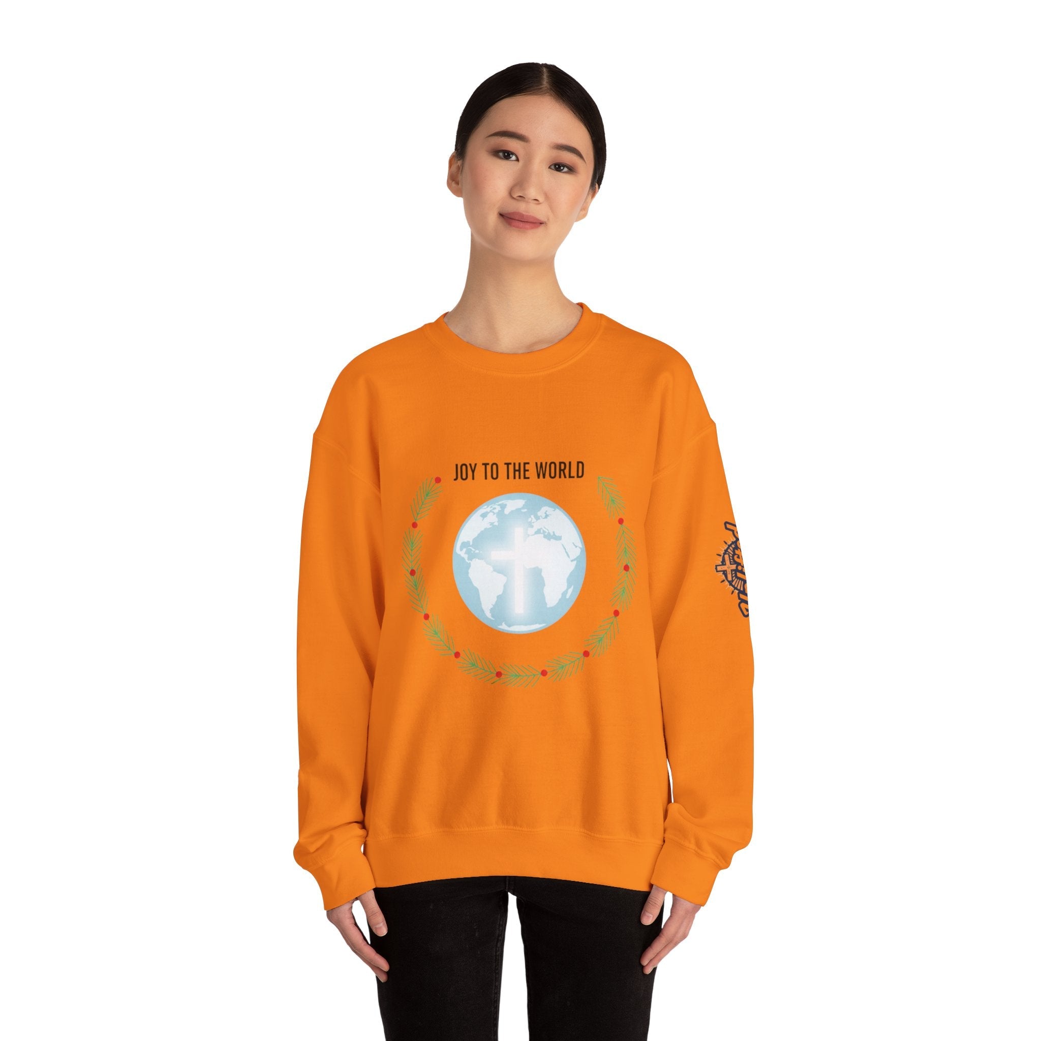 Joy to the World Sweatshirt – Wreath Earth Nativity Christian Christmas Sweatshirt for Isaiah 9:6 Holiday Faith & Festive Joy Printify
