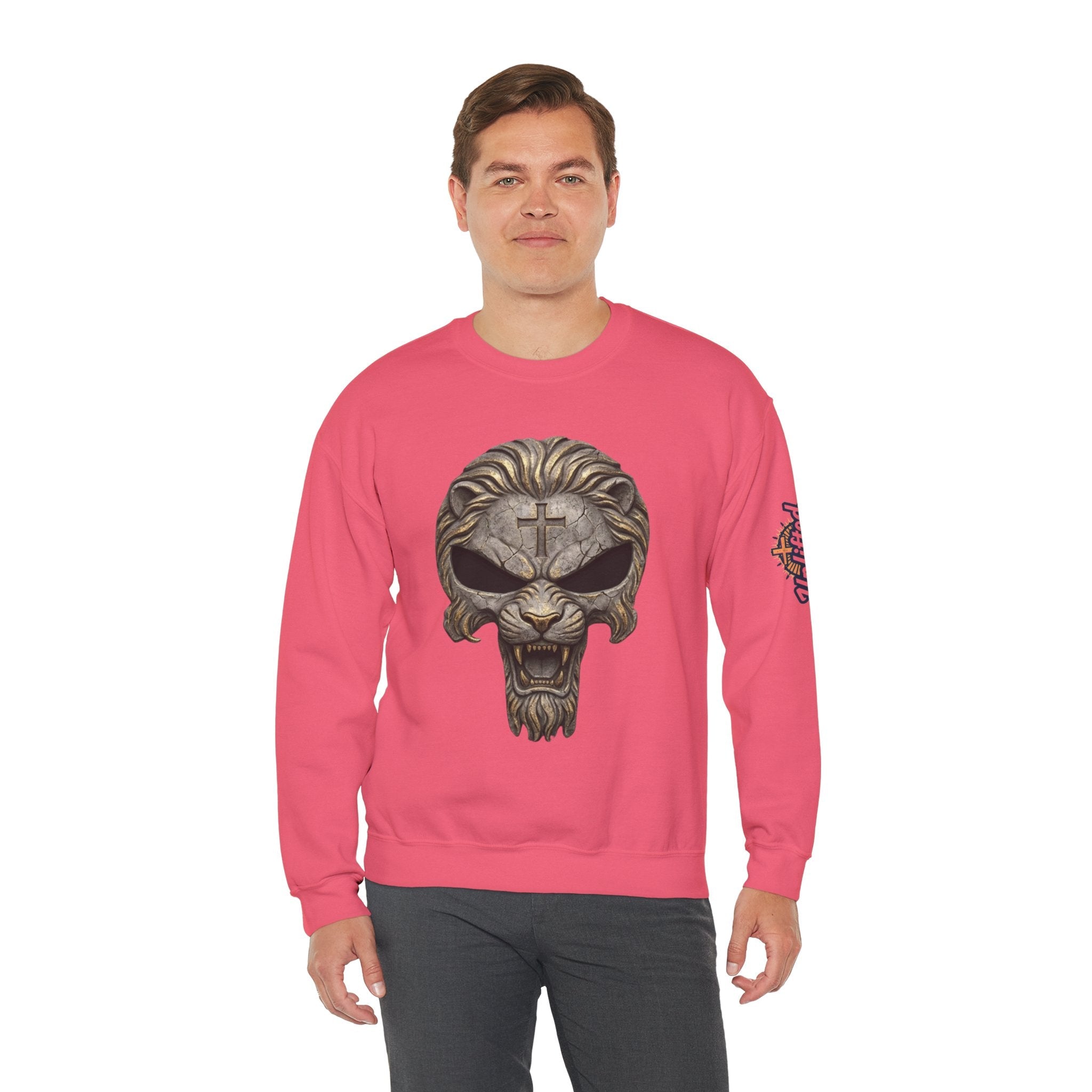 Lion of Judah Skull Christian Sweatshirt - Warrior Faith Cross Sweatshirt Printify