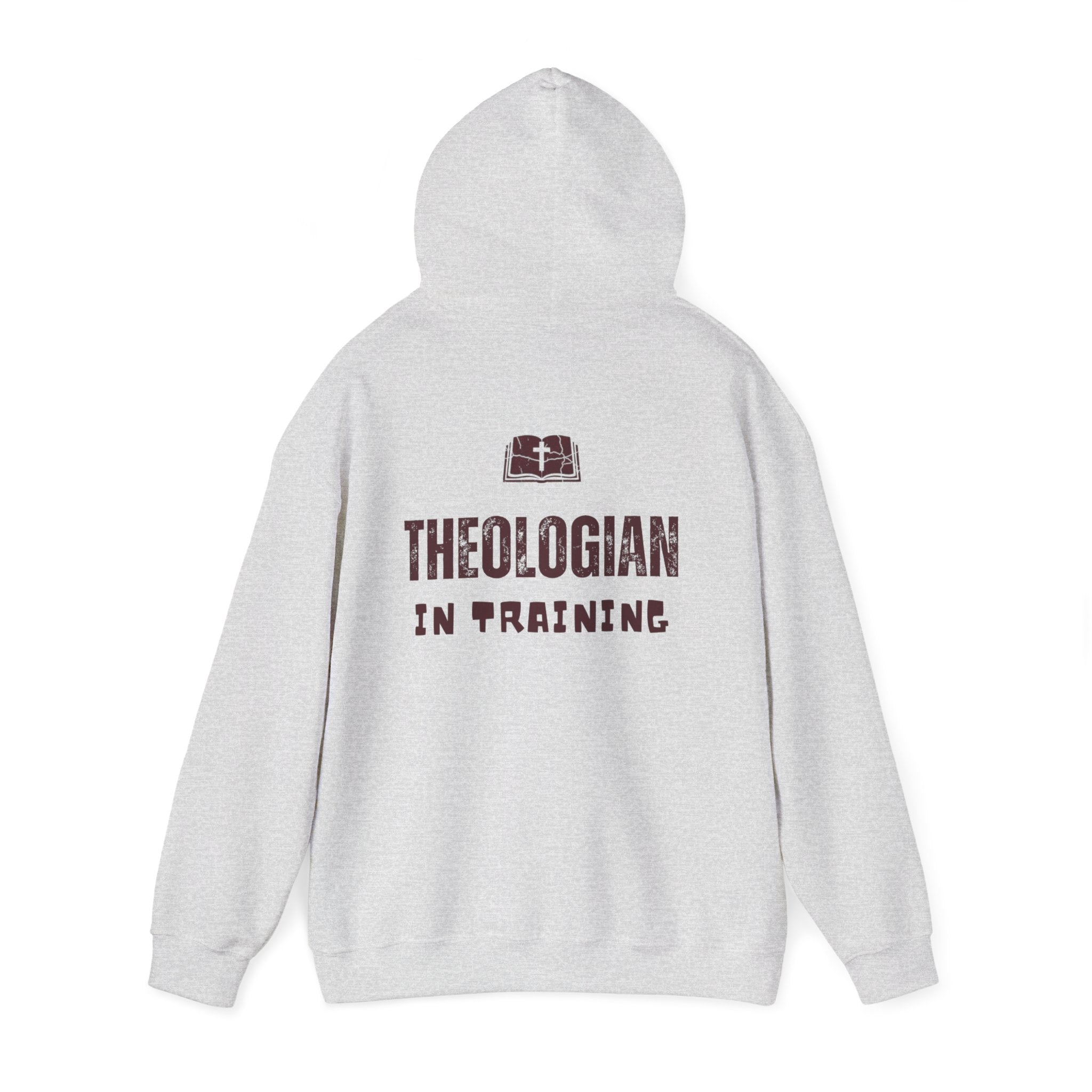 Theologian in Training Hoodie – Open Bible & Cross Christian Hoodie for Faithful Growth Printify