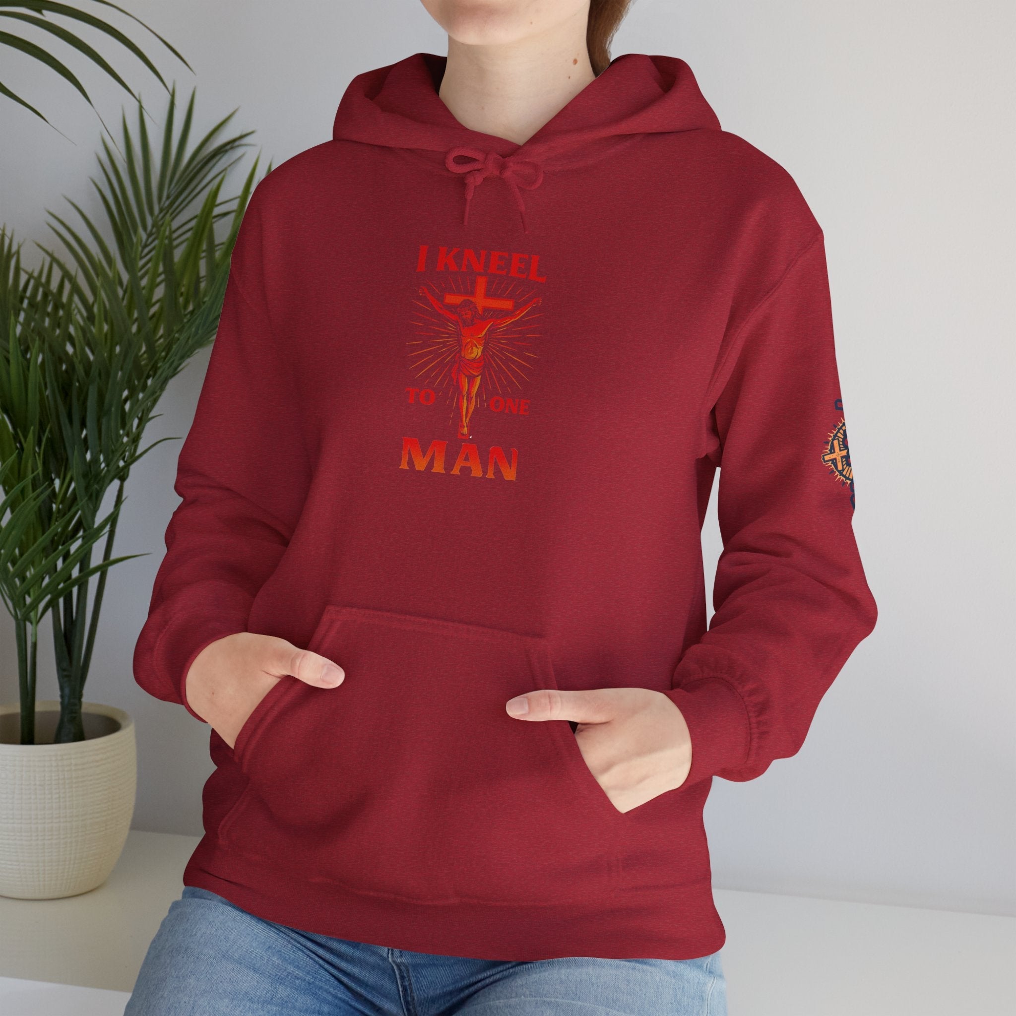 I Kneel to One Man Hoodie – Crucifixion Christian Sweatshirt for Unashamed Devotion & Bold Faith Printify