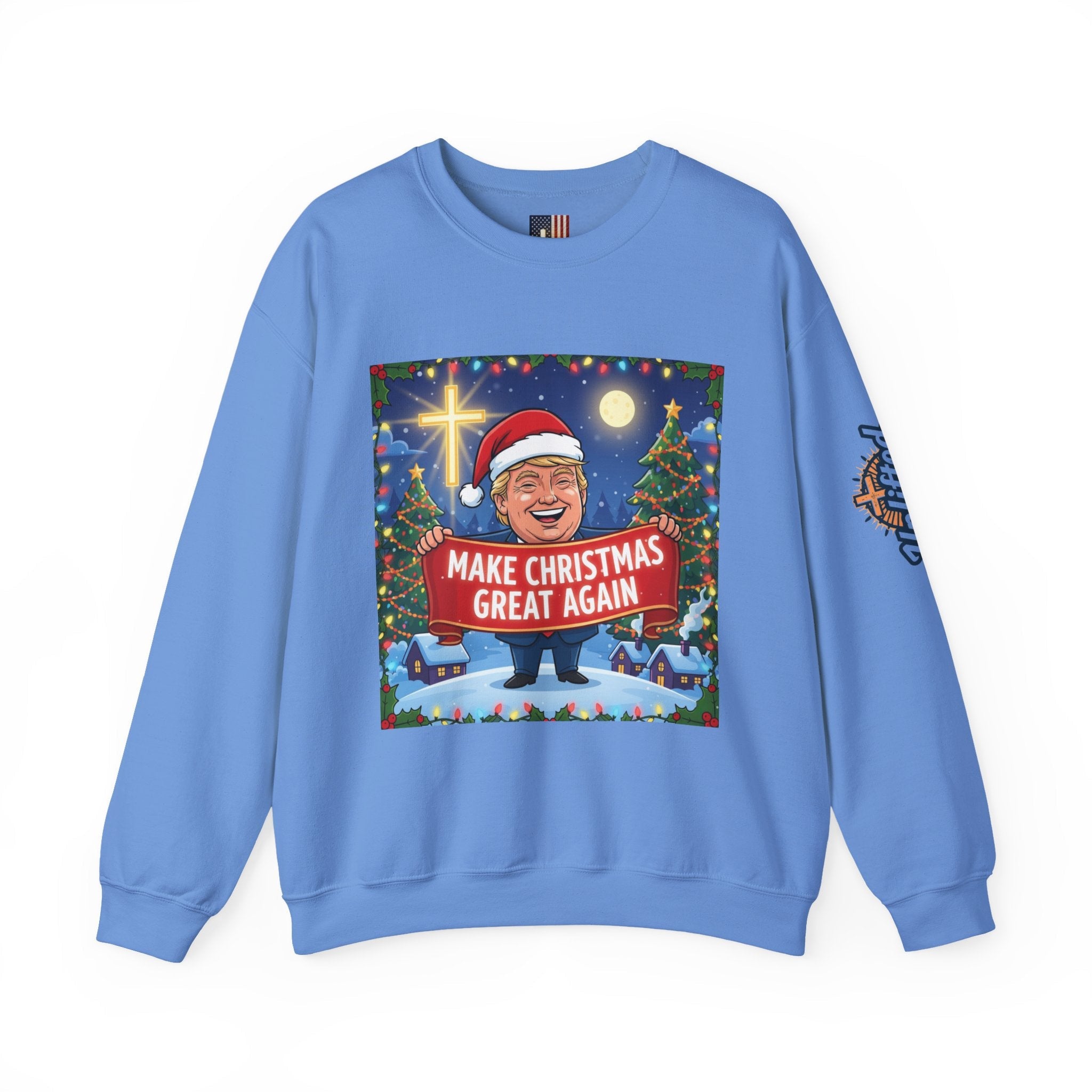 🎄 Make Christmas Great Again – Patriotic Christian Christmas Sweatshirt | Bold Holiday Faith Tee | Red & White Banner Design | Uplifted Gear Printify