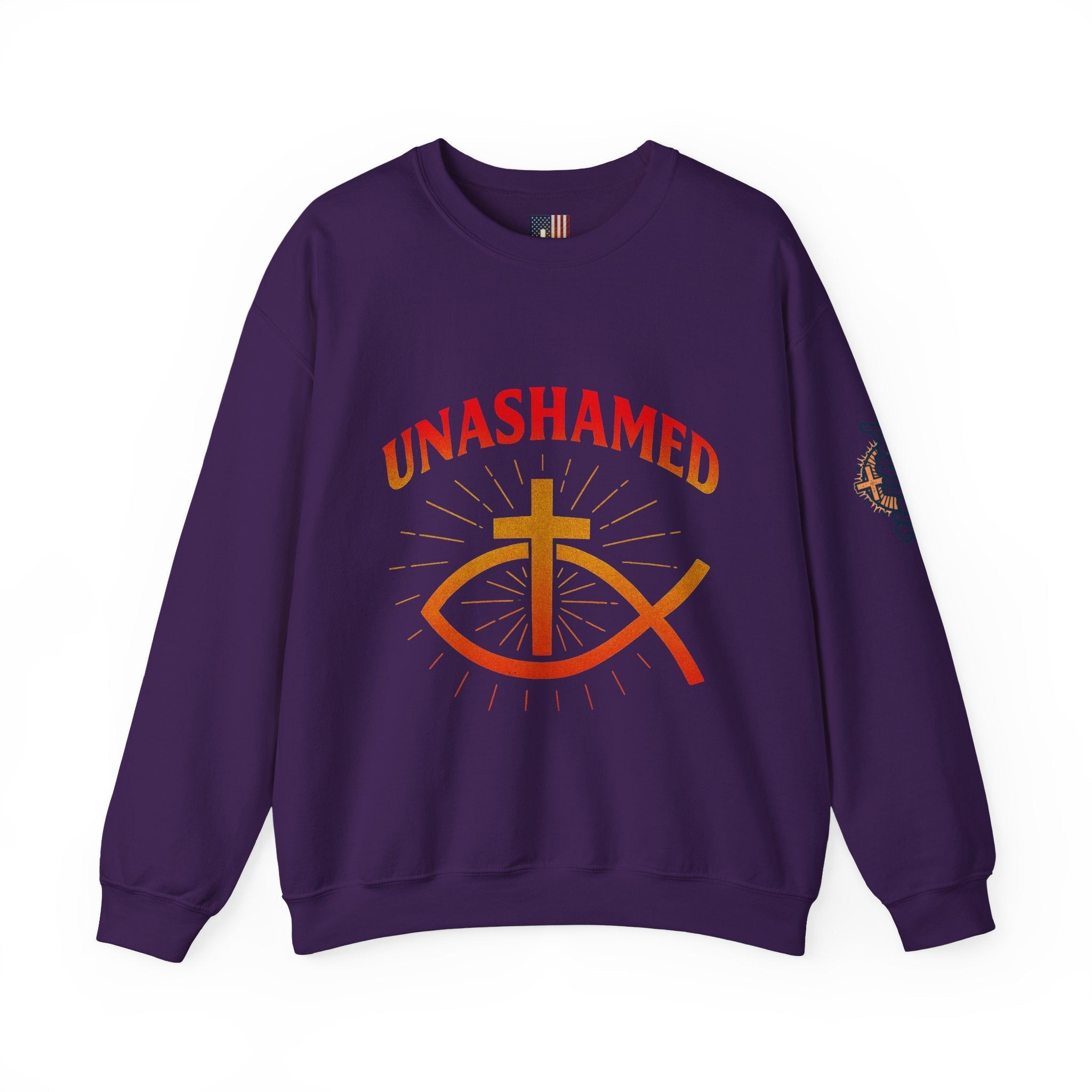 Unashamed Sweatshirt – Ichthys Jesus Fish & Cross Christian Sweatshirt for Romans 1:16 Bold Faith Printify