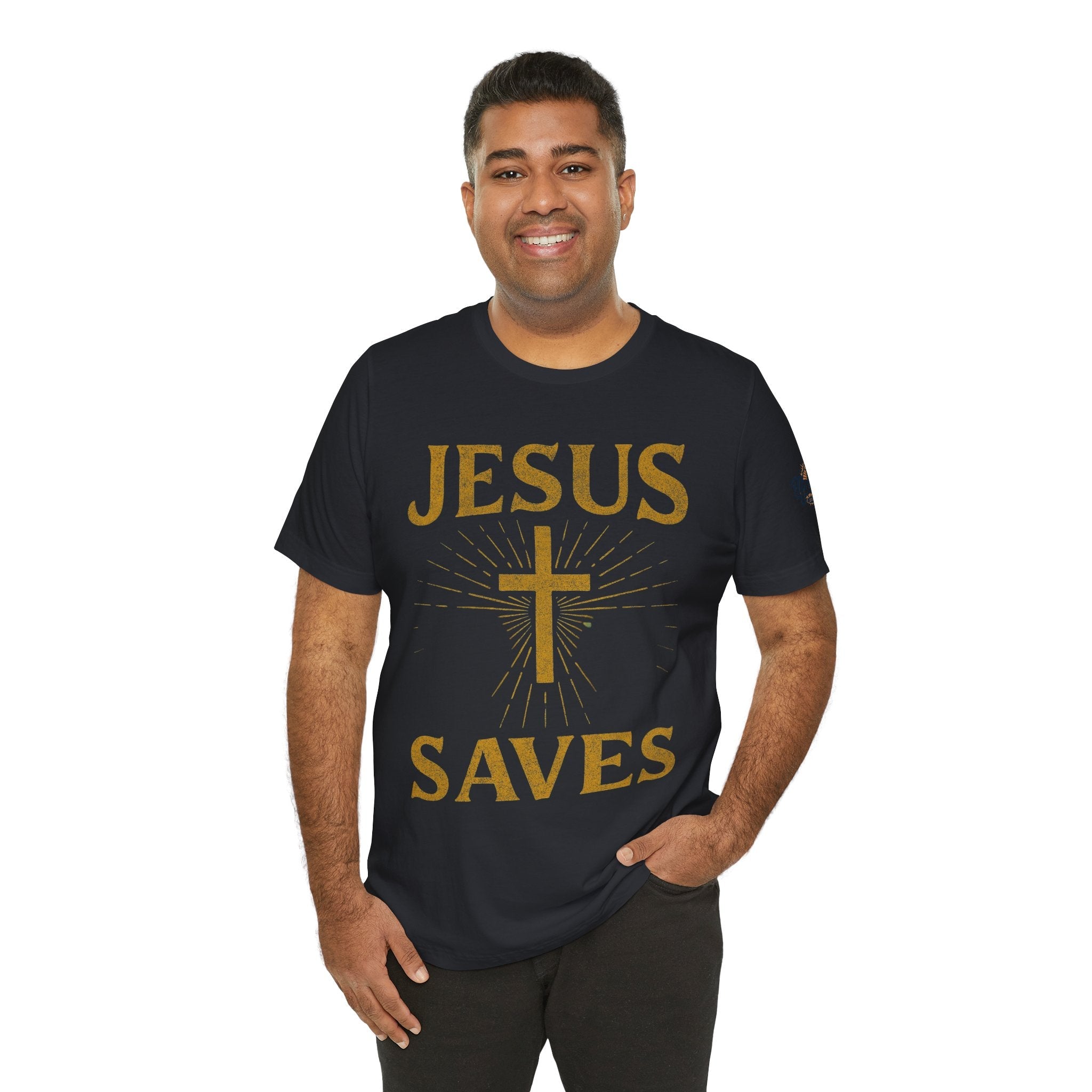 Jesus Saves T-shirt – Radiant Cross & Rays of Light Christian T-shirt for Eternal Hope & Faith Printify