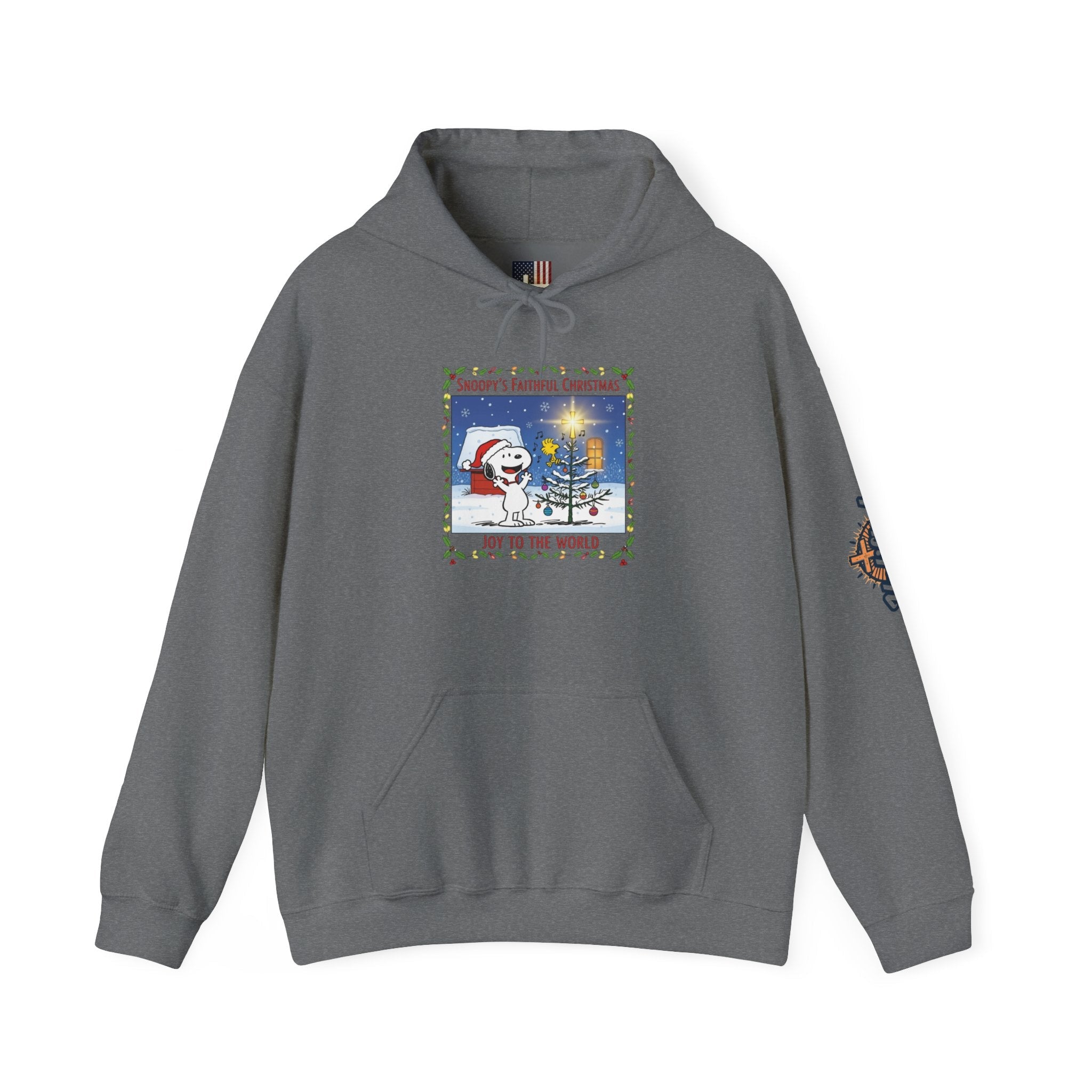 🎄 Faithful Christmas Friends – Christian Holiday Hoodie | Festive Tree & Cartoon Duo | Heartwarming Christmas Tee by Uplifted Gear Printify