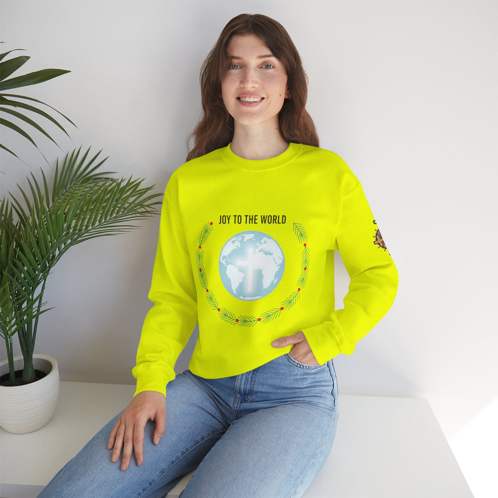 Joy to the World Sweatshirt – Wreath Earth Nativity Christian Christmas Sweatshirt for Isaiah 9:6 Holiday Faith & Festive Joy Printify