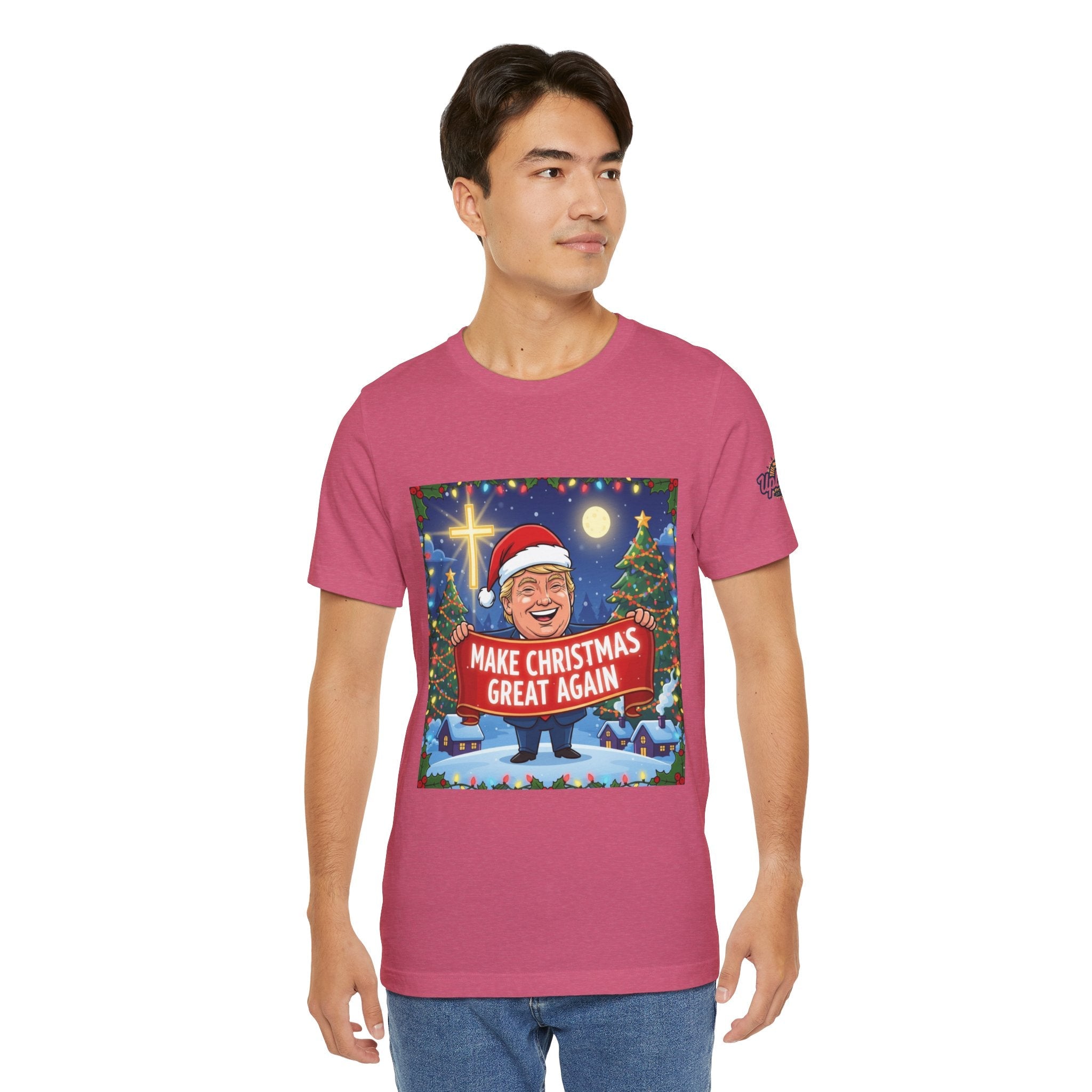 🎄 Make Christmas Great Again – Patriotic Christian Christmas T-Shirt | Bold Holiday Faith Tee | Red & White Banner Design | Uplifted Gear Printify