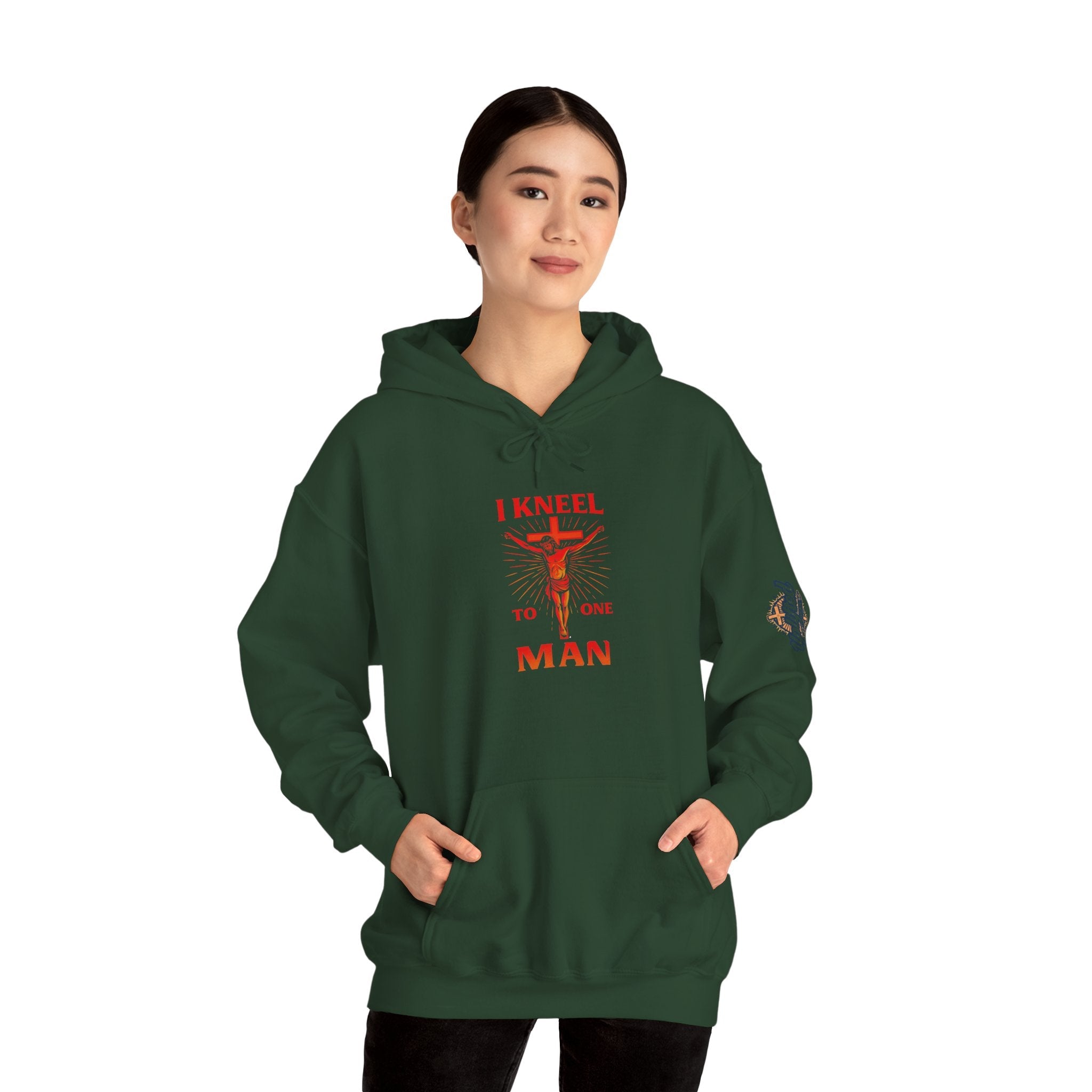 I Kneel to One Man Hoodie – Crucifixion Christian Sweatshirt for Unashamed Devotion & Bold Faith Printify