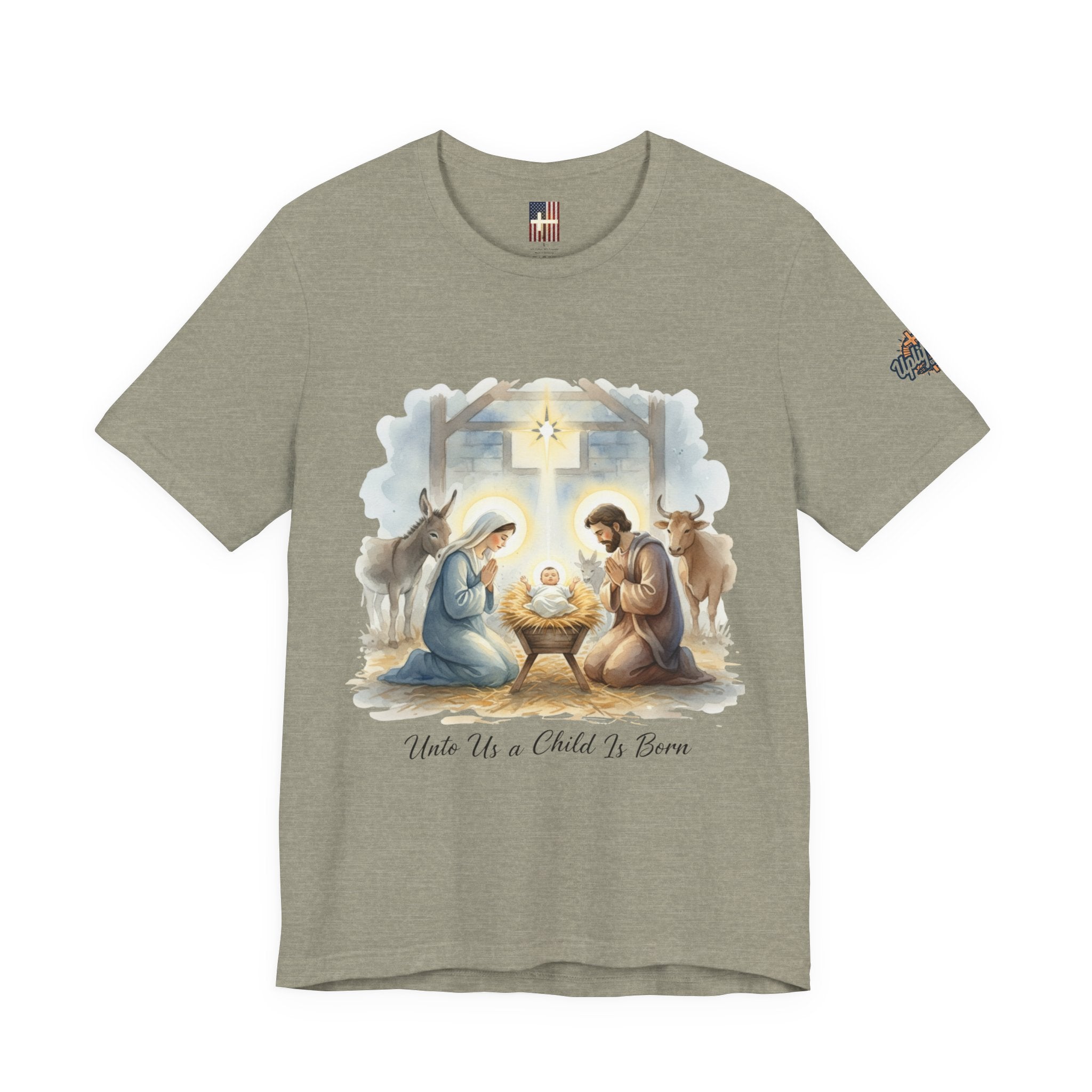 Unto Us a Child is Born T-shirt – Isaiah 9:6 Nativity Manger Scene Christian Christmas T-shirt for Holy Night Faith Printify