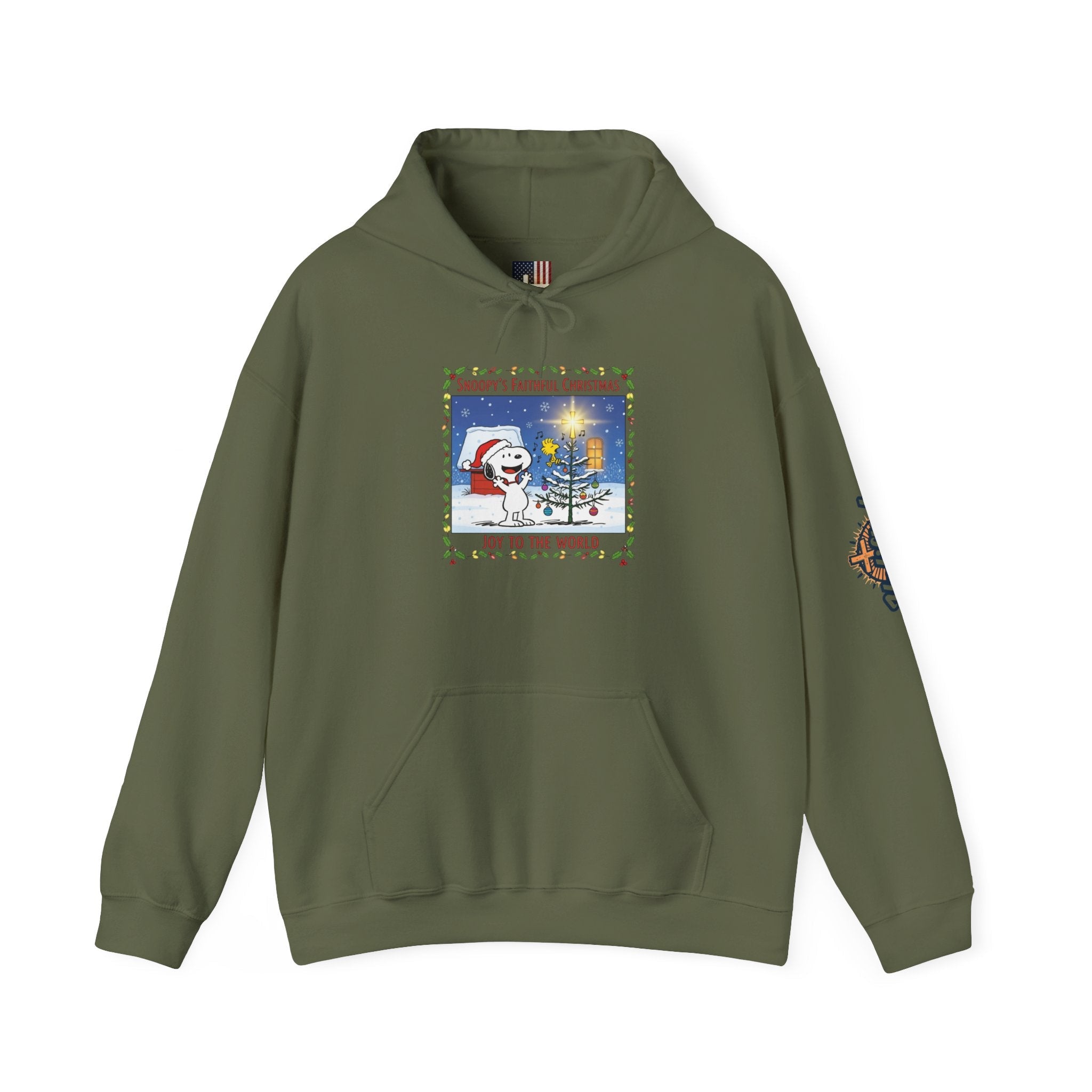 🎄 Faithful Christmas Friends – Christian Holiday Hoodie | Festive Tree & Cartoon Duo | Heartwarming Christmas Tee by Uplifted Gear Printify