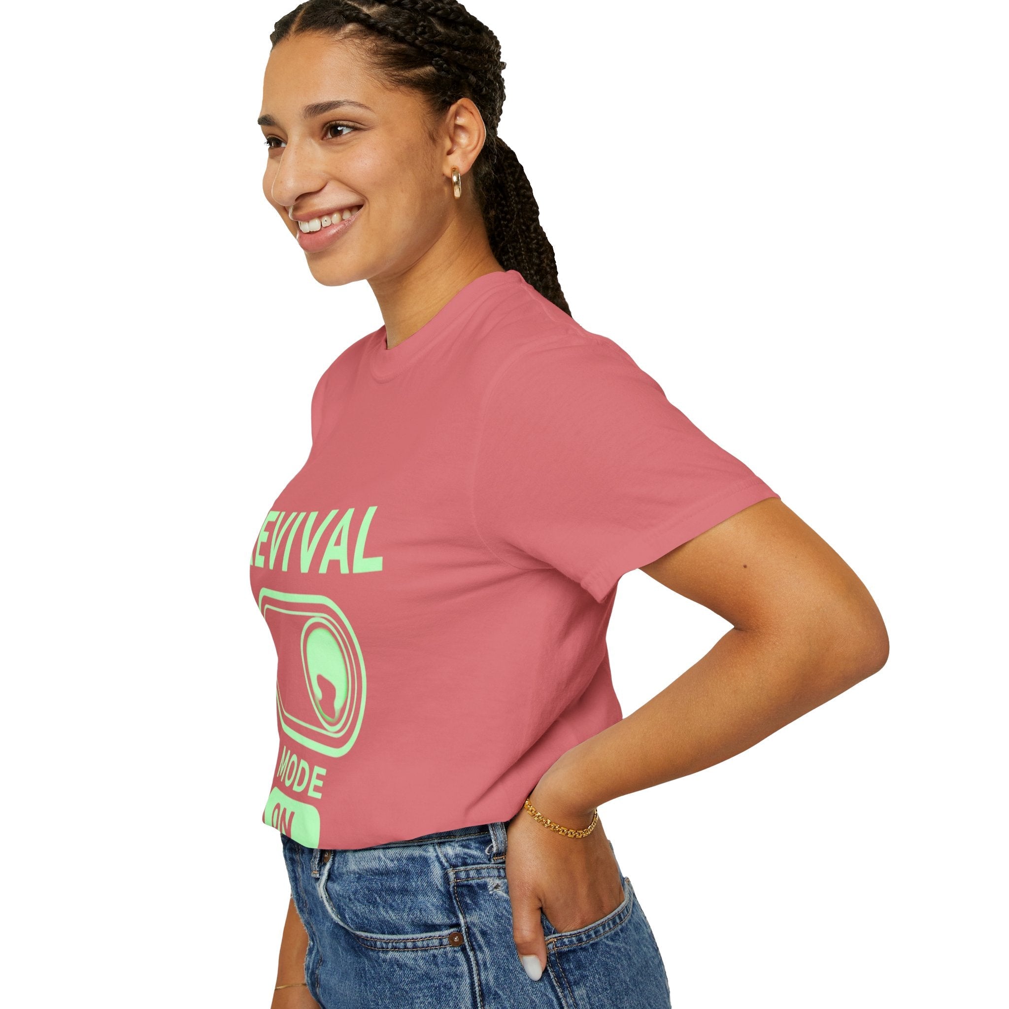 🔥 Revival Mode: ON – Christian Techwear T-Shirt | Glowing Green Faith Switch | Futuristic Jesus Shirt | Activate Your Spiritual Awakening | Uplifted Gear Printify