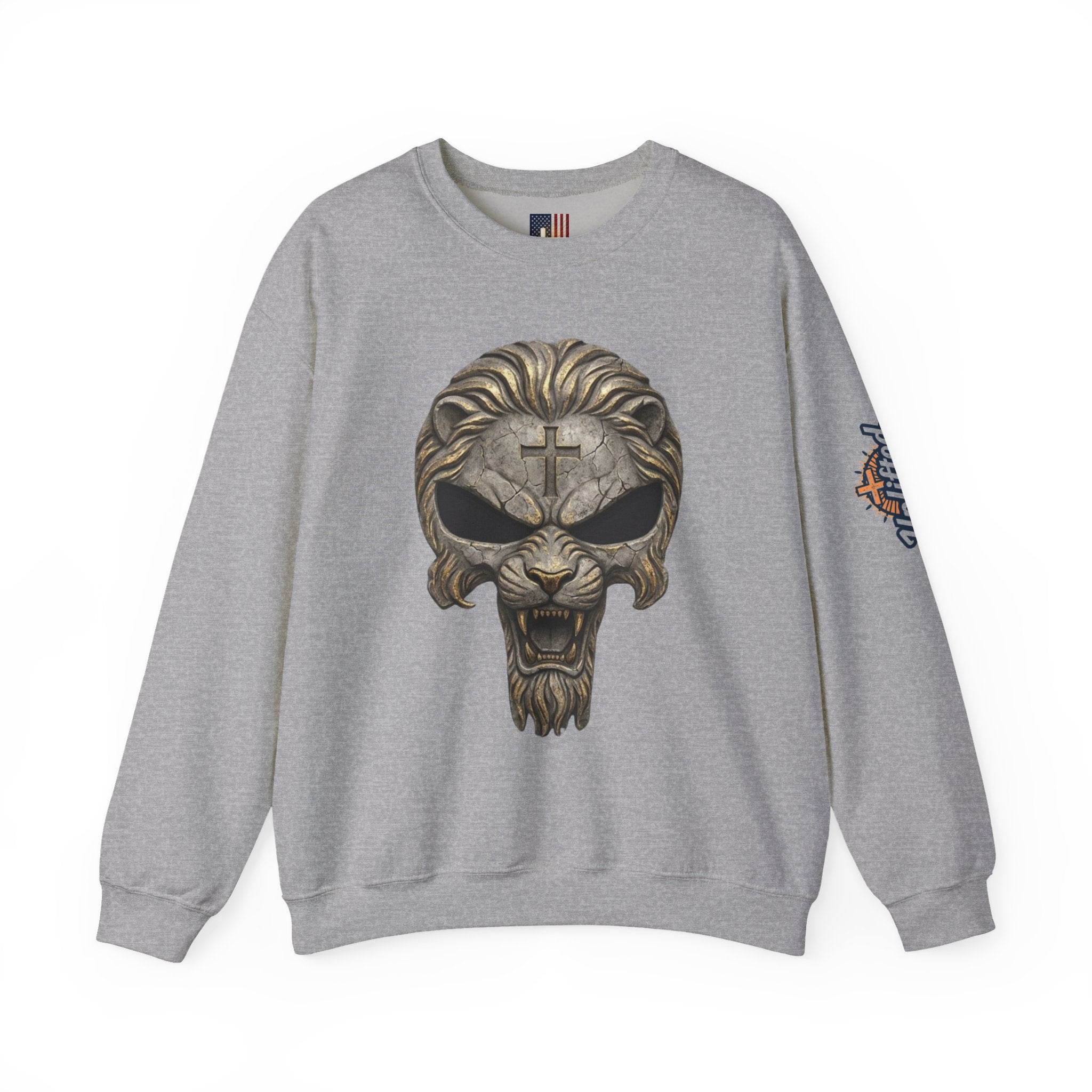 Lion of Judah Skull Christian Sweatshirt - Warrior Faith Cross Sweatshirt Printify
