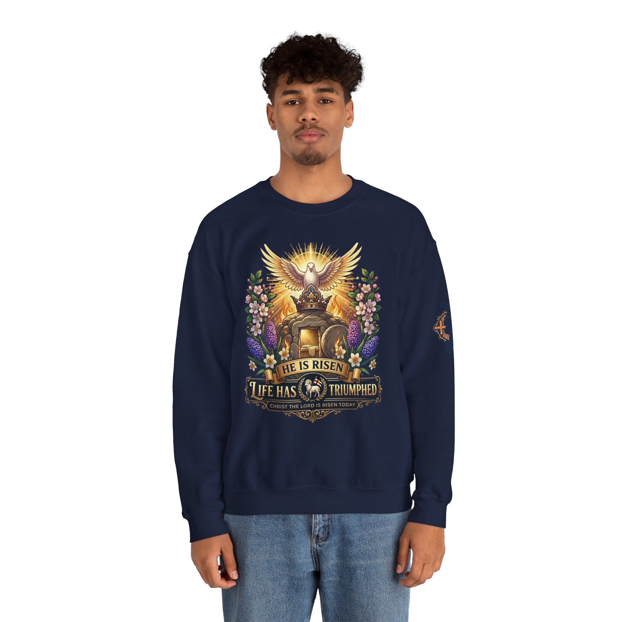 He Is Risen "Life Has Triumphed" Sweatshirt — Easter Resurrection Christian Sweatshirt Printify
