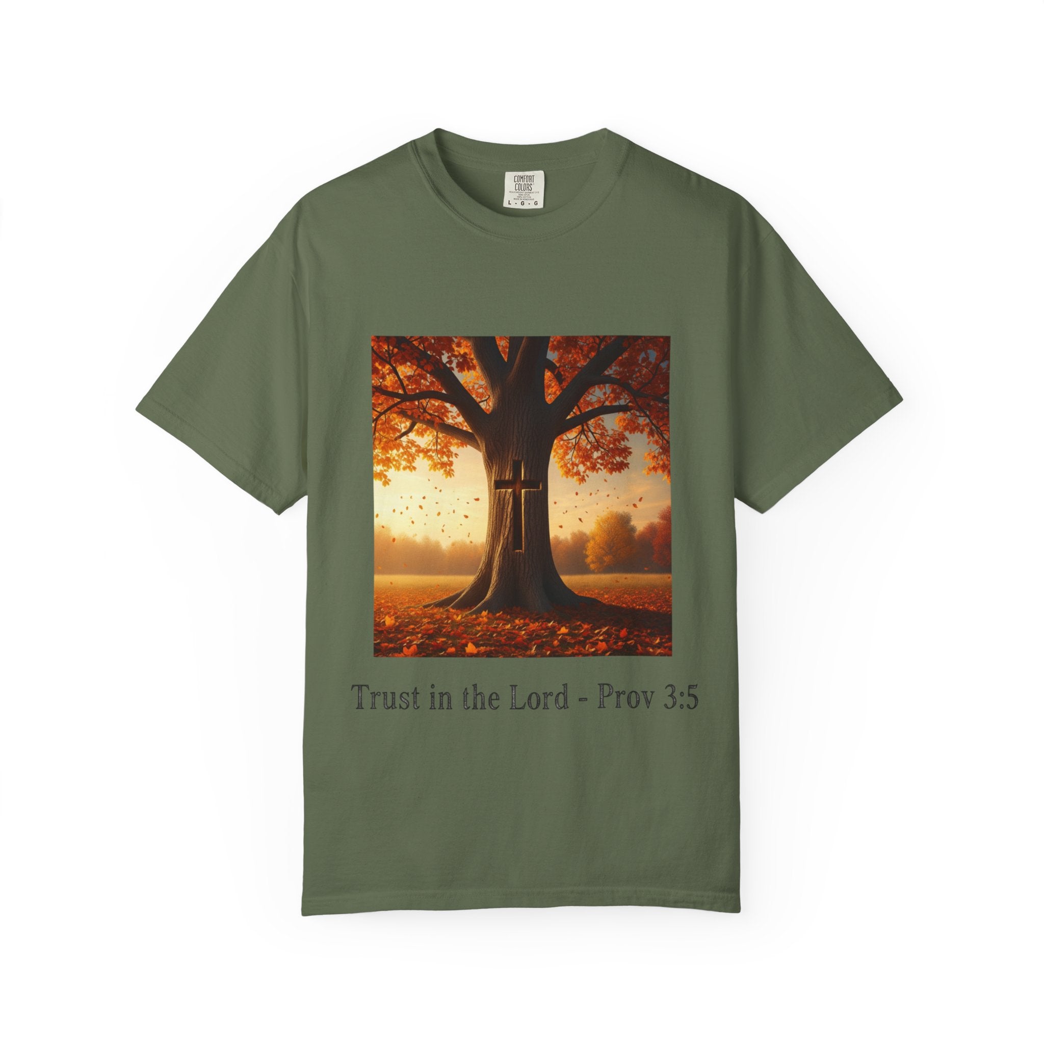 Trust in the Lord T-Shirt – Autumn Tree Christian Tee with Proverbs 3:5 Printify