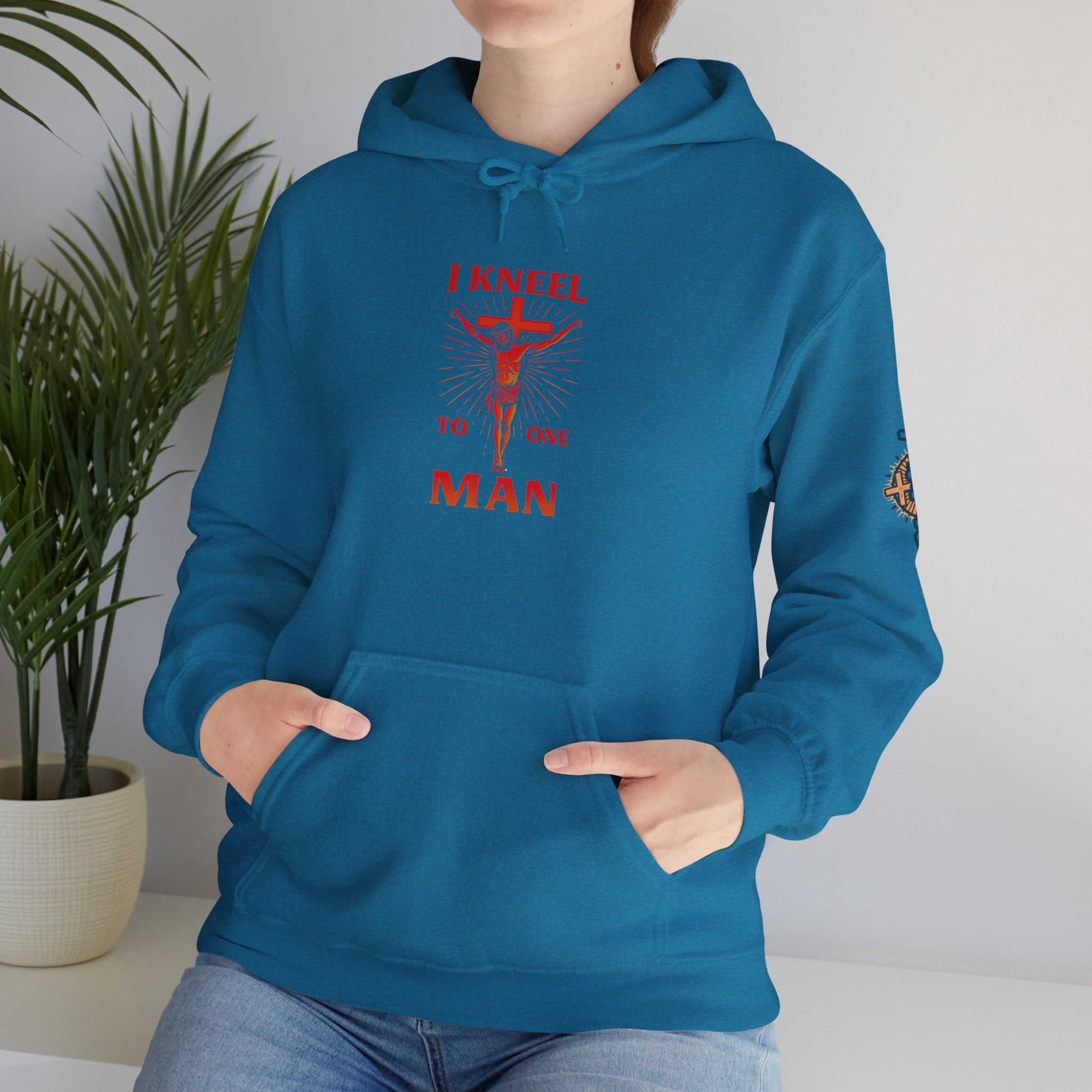 I Kneel to One Man Hoodie – Crucifixion Christian Sweatshirt for Unashamed Devotion & Bold Faith Printify