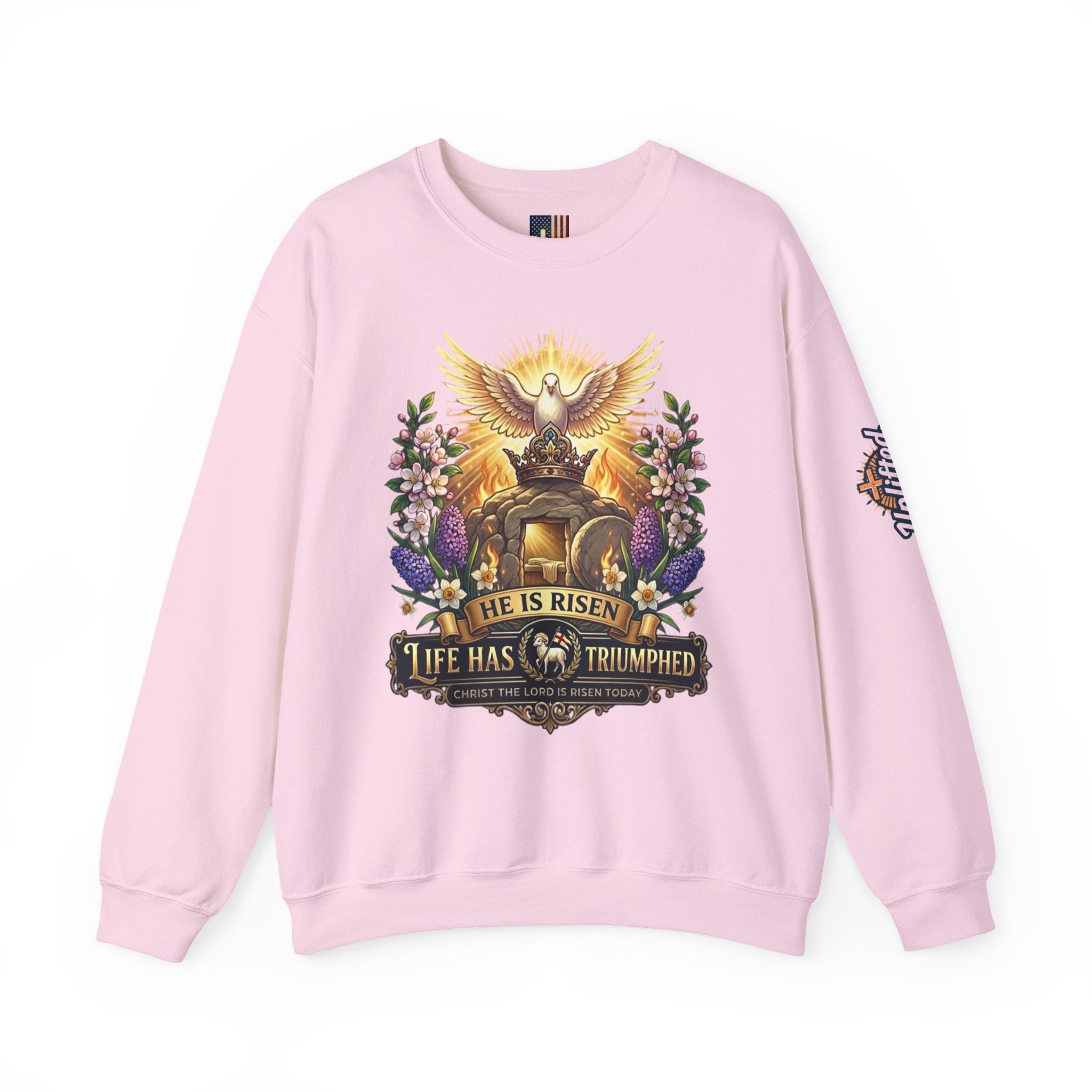He Is Risen "Life Has Triumphed" Sweatshirt — Easter Resurrection Christian Sweatshirt Printify