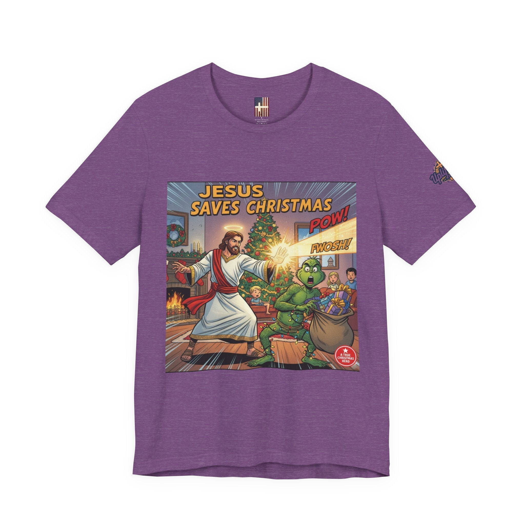 Jesus Saves Christmas T-shirt – Grinch vs Savior Light Battle Christian T-shirt for Hilarious Holiday Faith & True Joy Printify