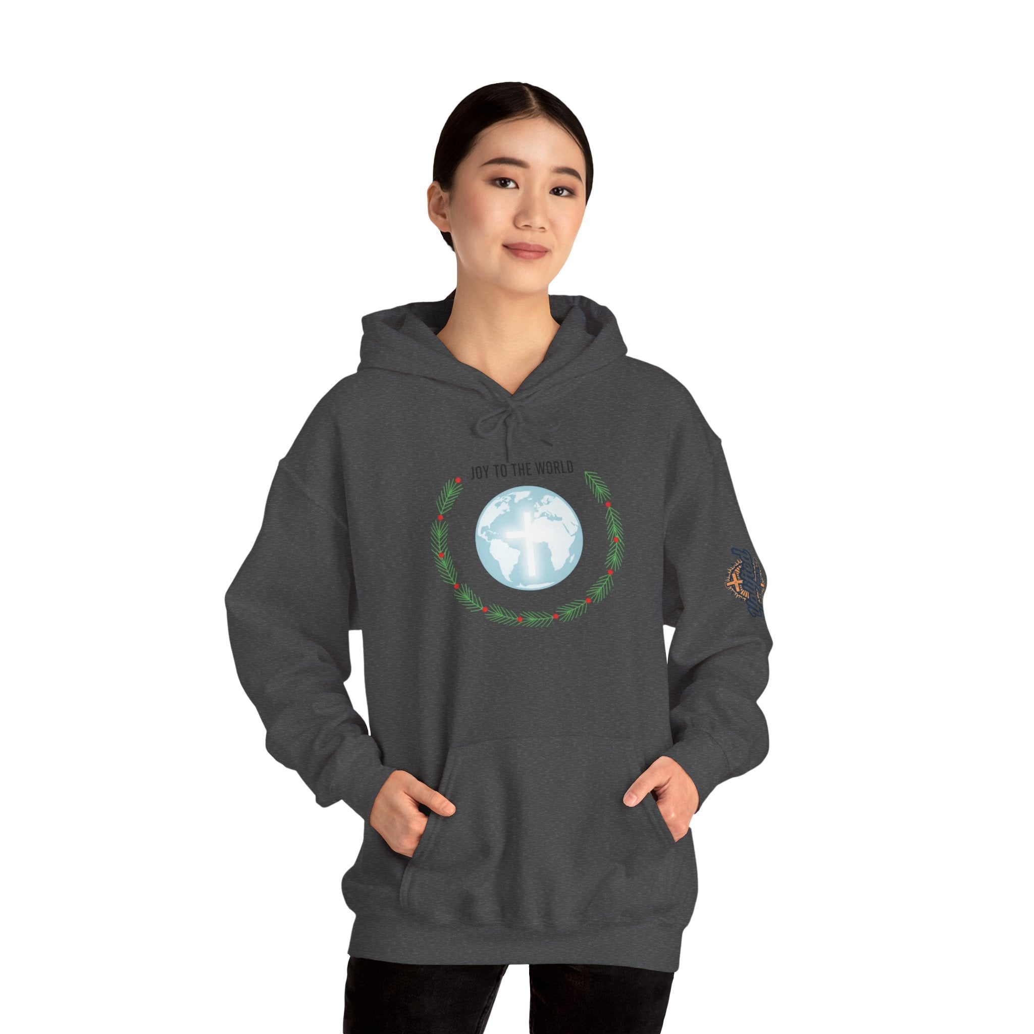 Joy to the World Hoodie – Wreath Earth Nativity Christian Christmas Sweatshirt for Isaiah 9:6 Holiday Faith & Festive Joy Printify