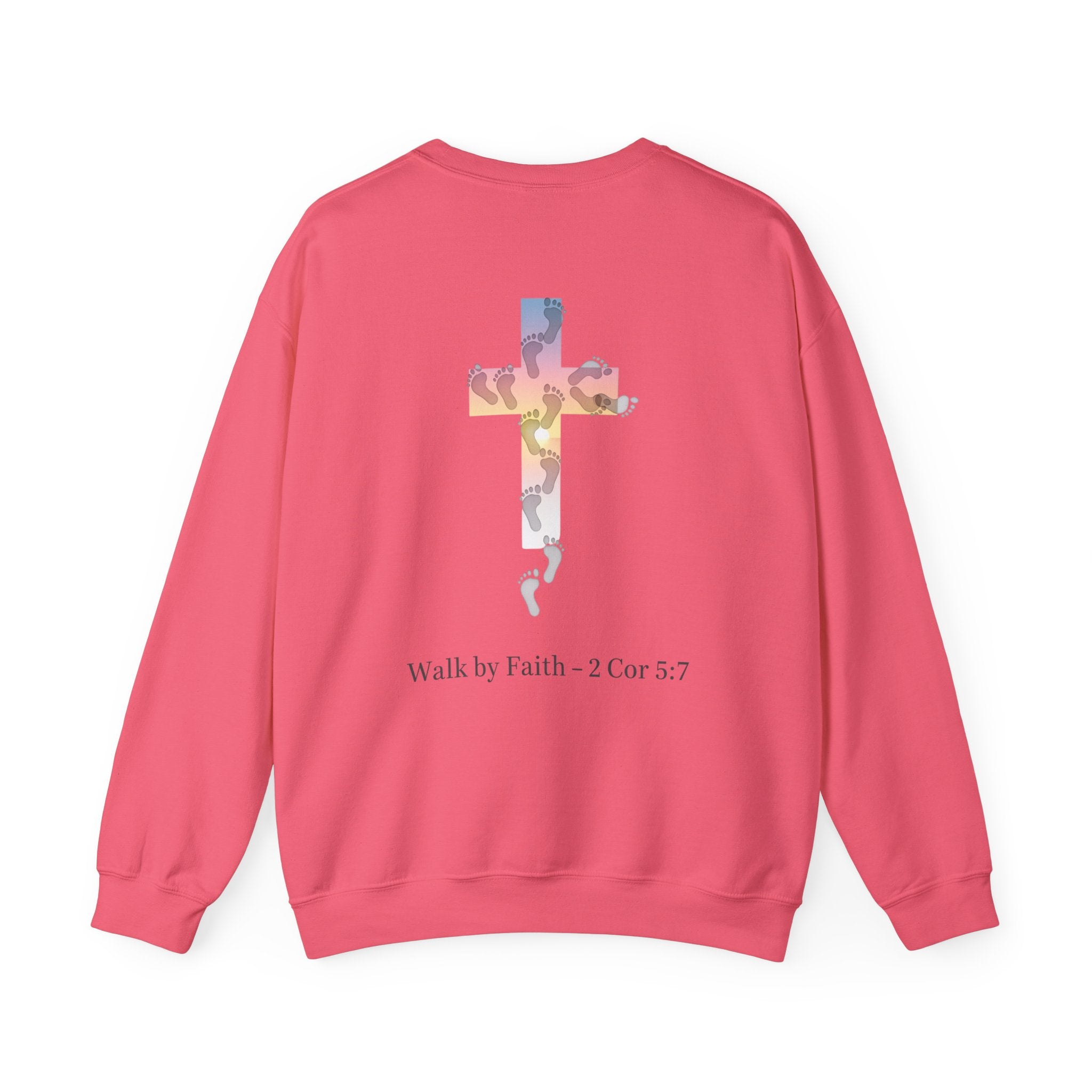 Walk by Faith Sweatshirt – Cross & Footprints Christian Sweatshirt for Cozy Inspiration Printify