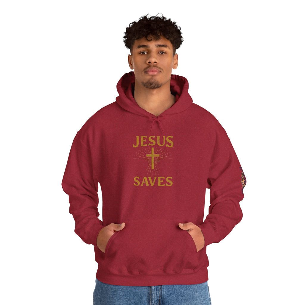 Jesus Saves Hoodie – Radiant Cross & Rays of Light Christian Sweatshirt for Eternal Hope & Faith Printify