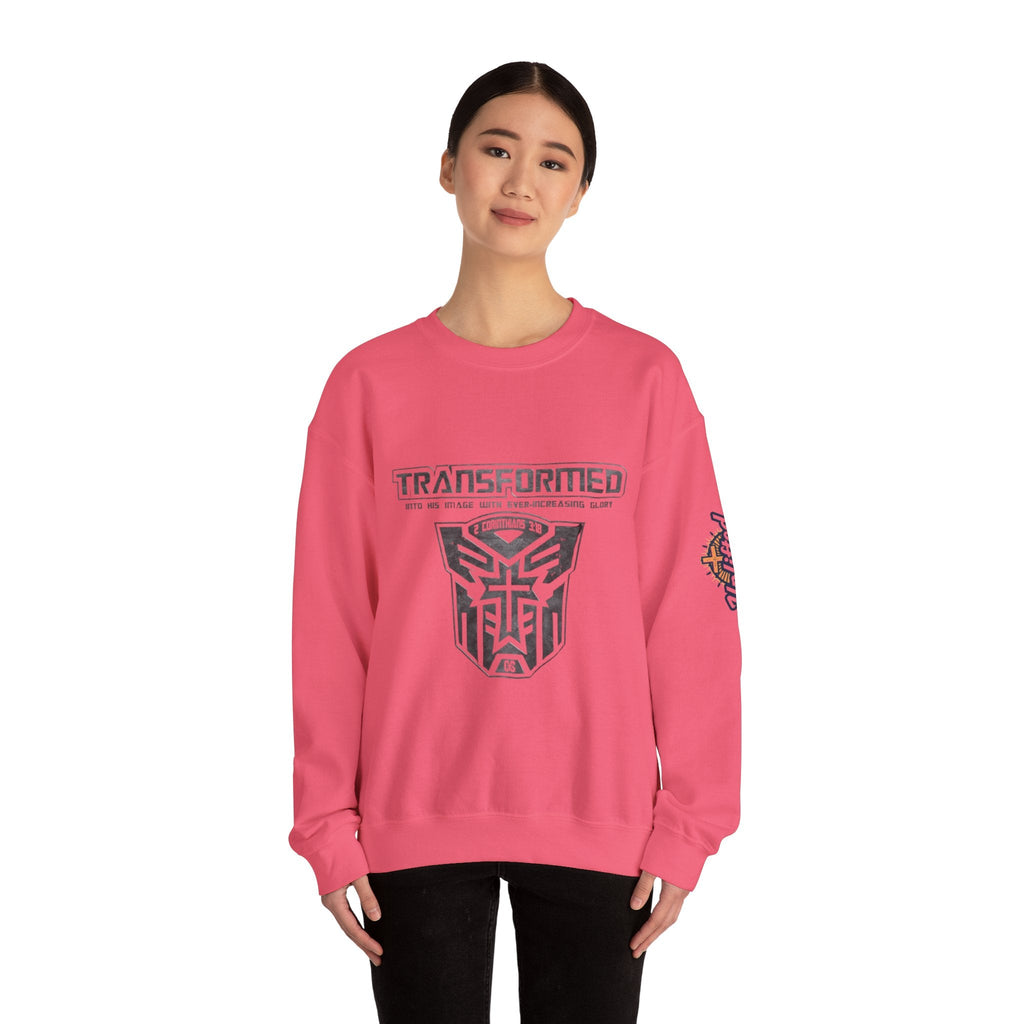 Transformer Logo Christian Sweatshirt | 2 Corinthians 3:18 Bible Verse Sweatshirt Printify