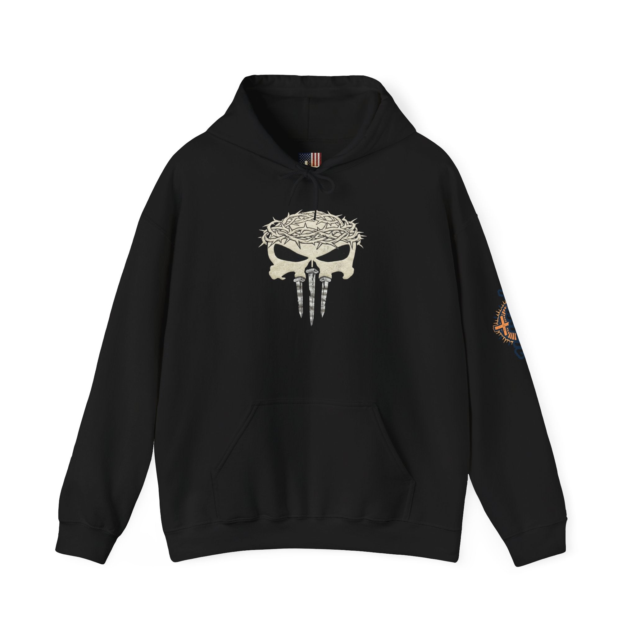 Christian Skull Hoodie - Crown of Thorns & Nails - Warrior Faith Hoodie Printify