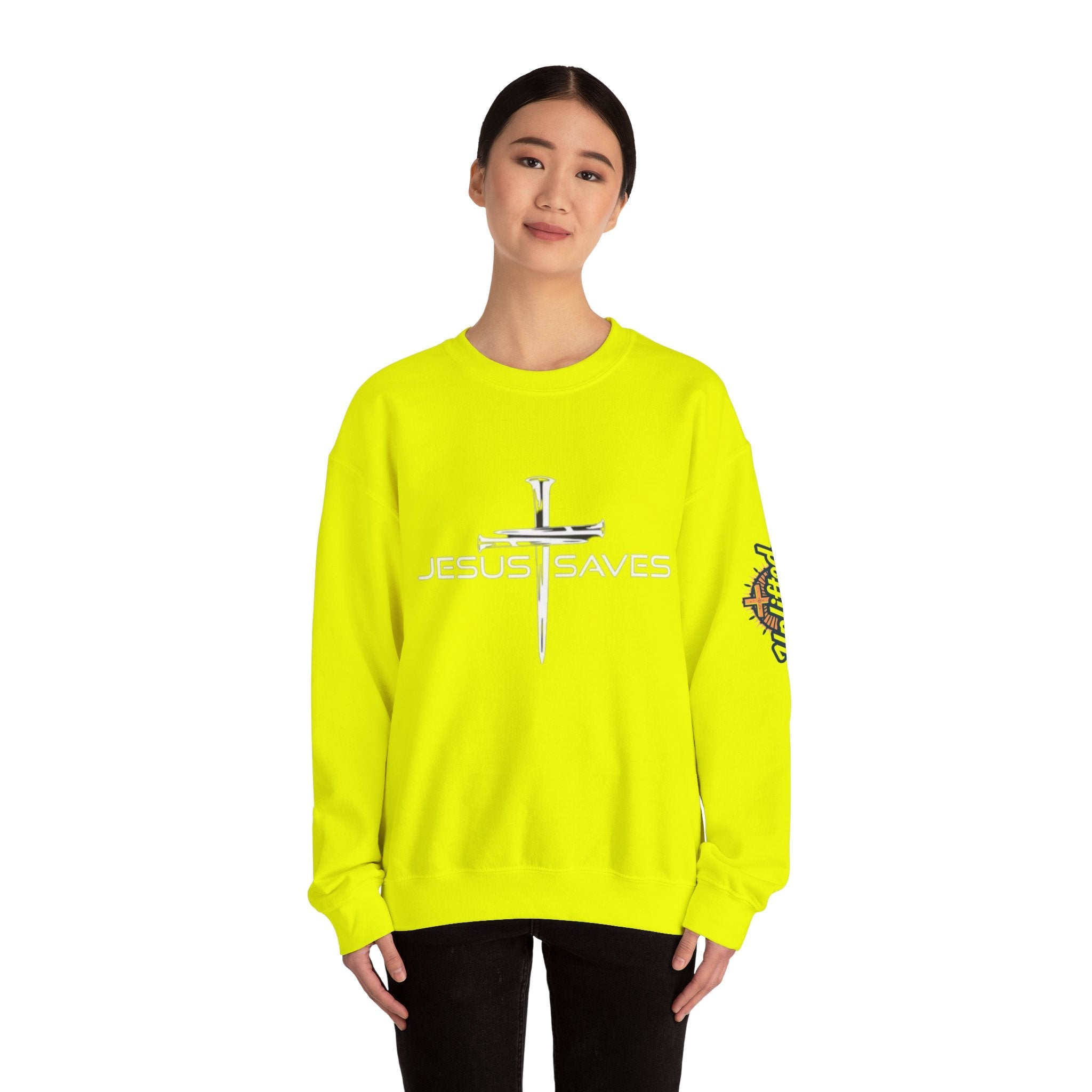 Jesus Saves Sweatshirt – 3 Nails Crucifix Cross Christian Sweatshirt for Redemption Faith & Bold Salvation Printify