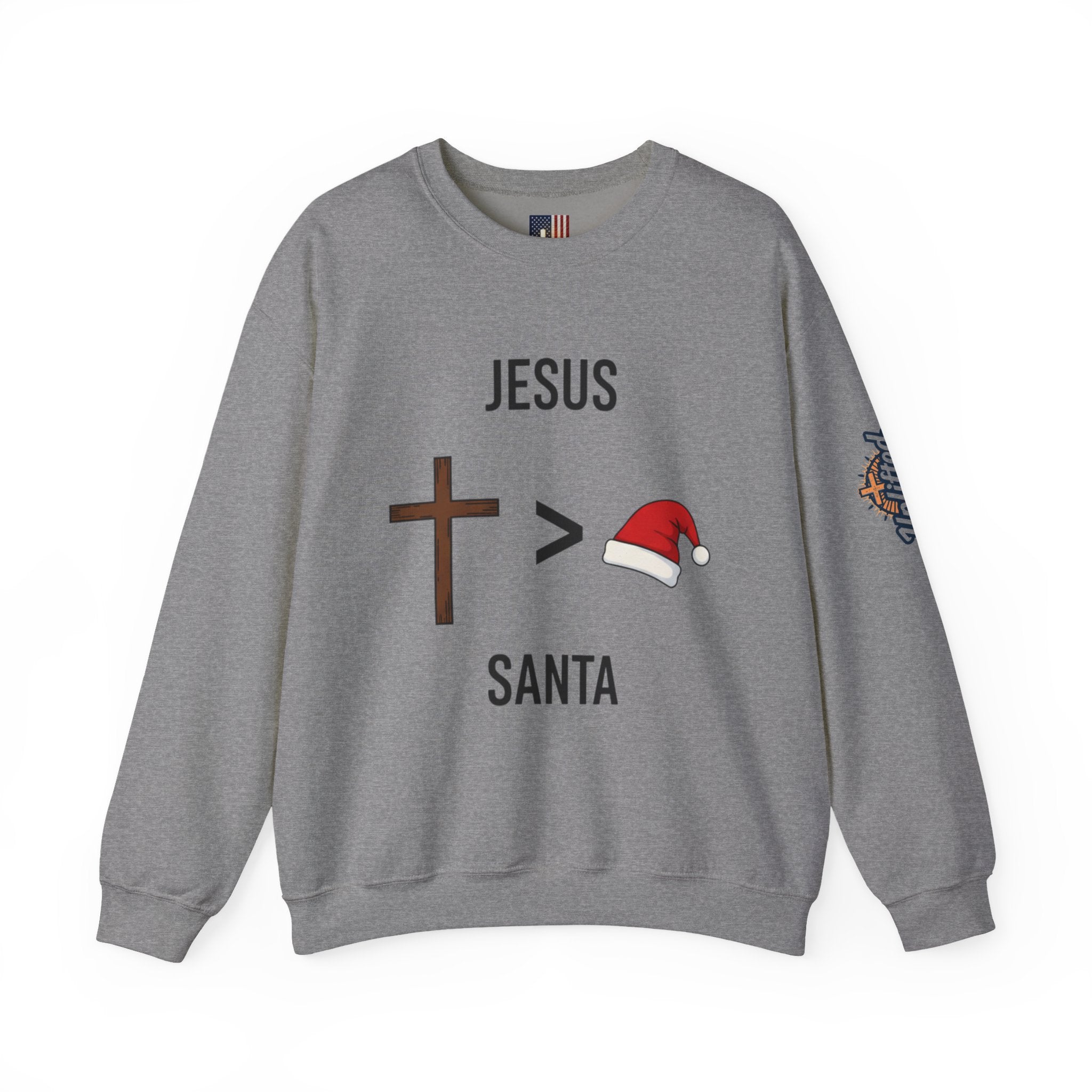 🎄 Jesus > Santa – Minimalist Christian Christmas Sweatshirt | Bold Faith Over Holiday Tee | Cross vs Santa Hat Design | Uplifted Gear Printify