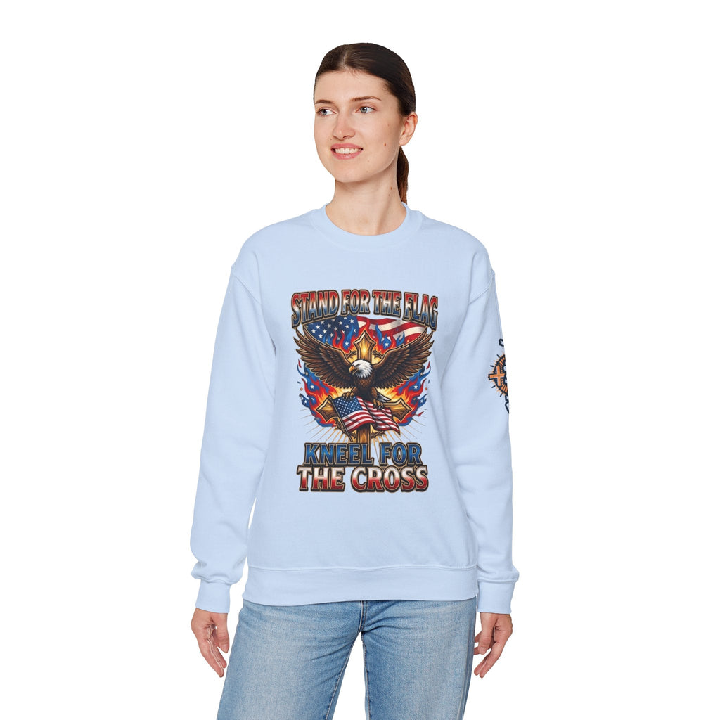 Stand for the Flag Kneel for the Cross Sweatshirt | Patriotic Eagle Sweatshirt Printify