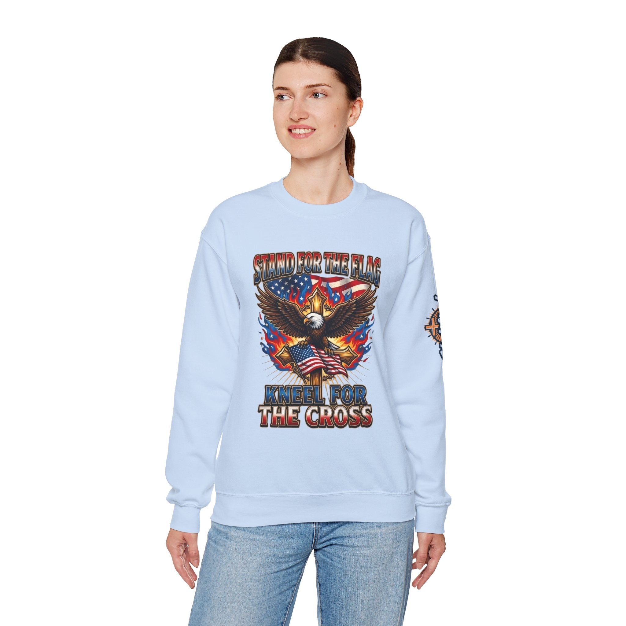 Stand for the Flag Kneel for the Cross Sweatshirt | Patriotic Eagle Sweatshirt Printify